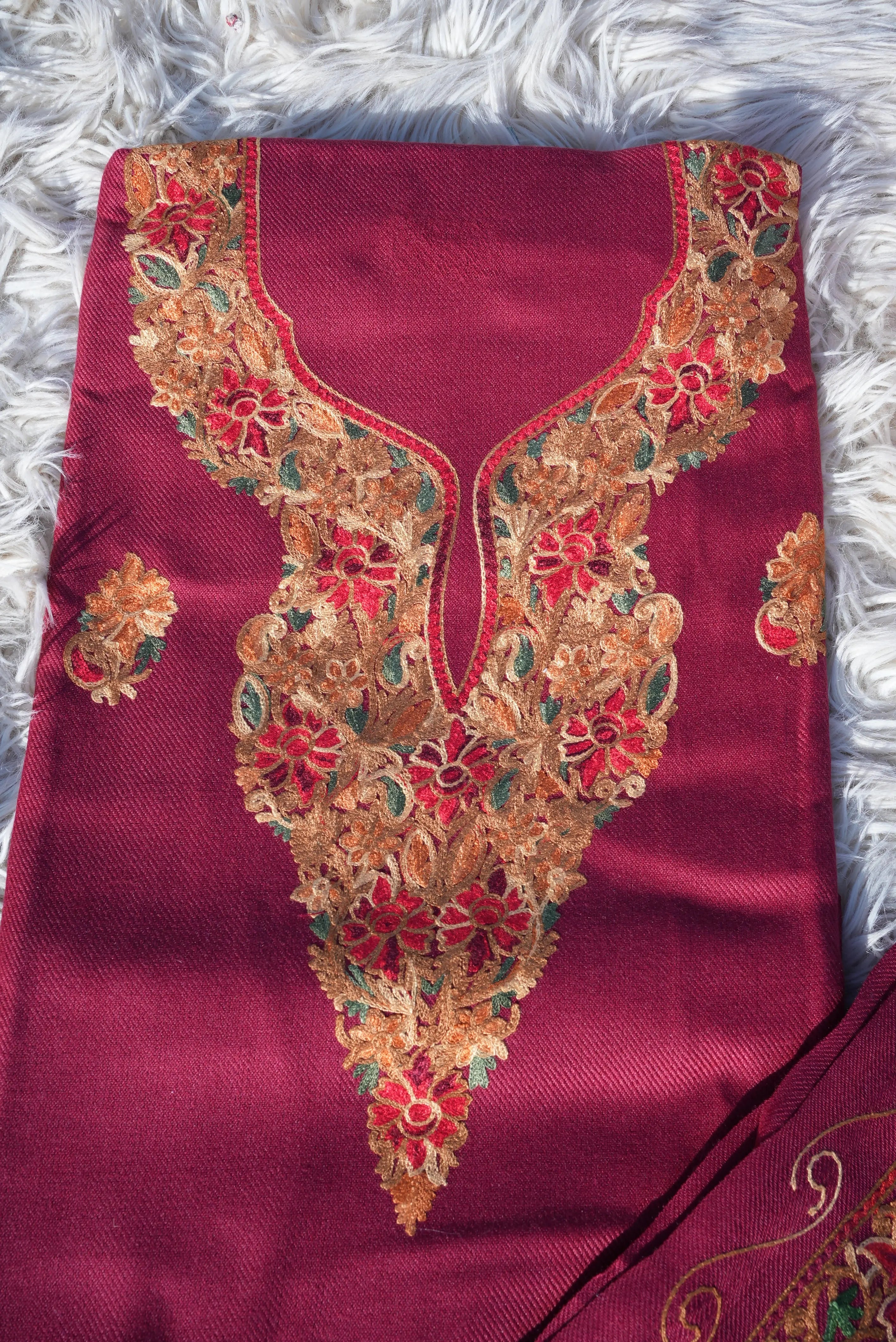 3-PIECE SUIT FABRIC WITH THRED WORK ON  WOOLEN FABRIC WITH DUPATTA