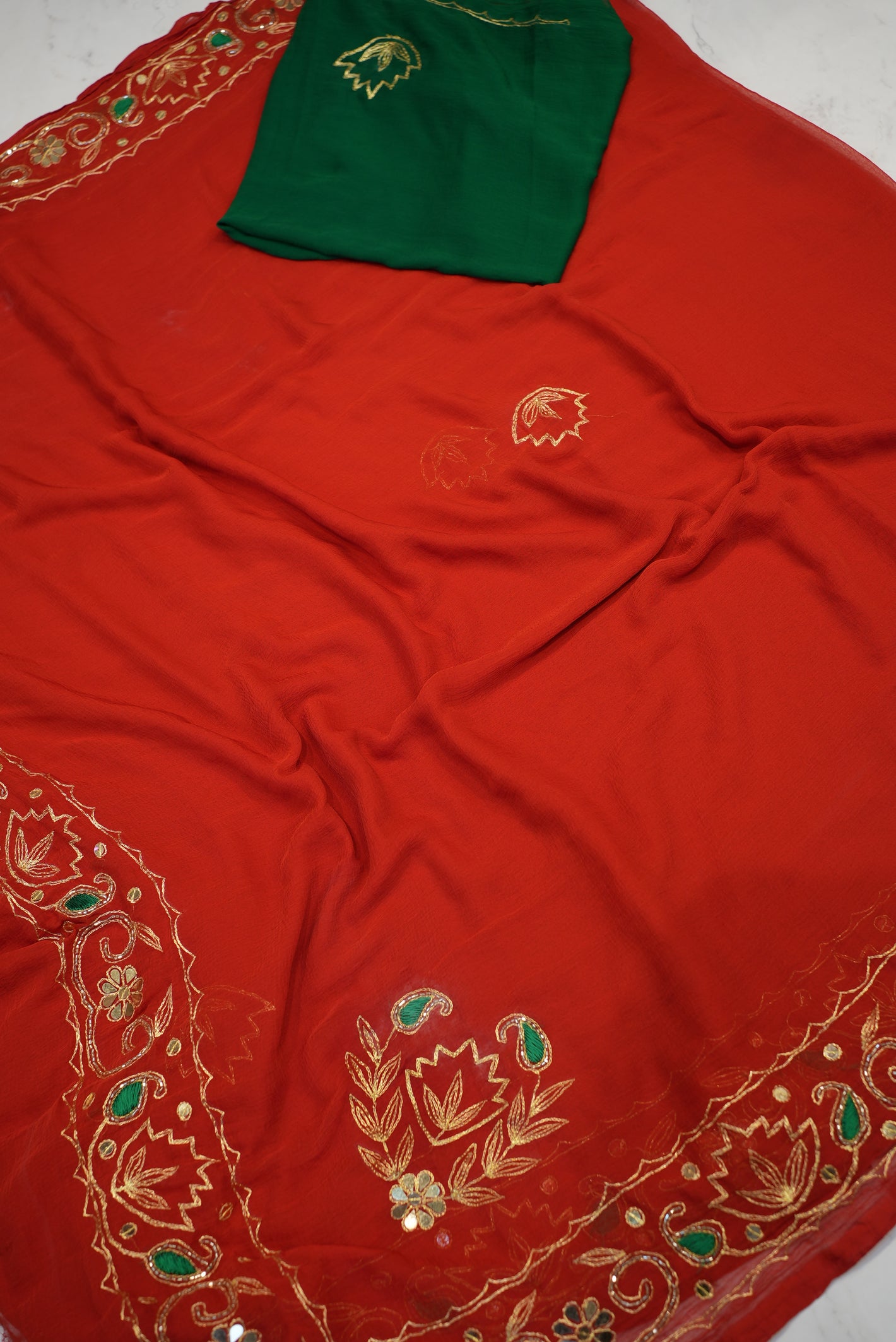 CHMUNDA CHIFFON FABRIC RAJPUTI SAREE WITH VANTAGE WORK (WITH BLOUSE) ##SR0251