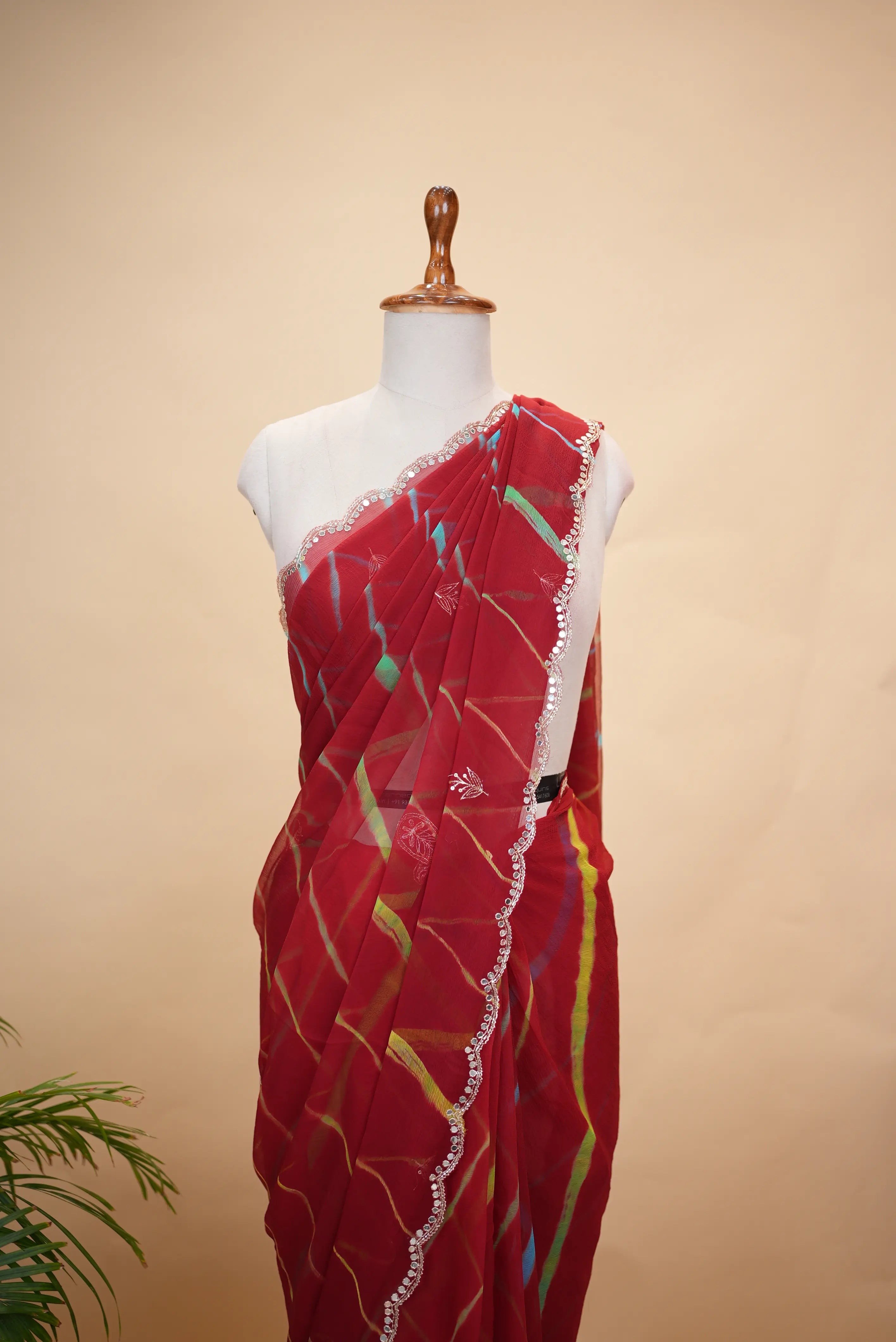 Chiffon Fabric Leheriya Saree with Butta Pattern (With Blouse)