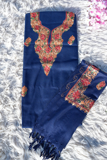 3-PIECE SUIT FABRIC WITH THRED WORK ON  WOOLEN FABRIC WITH DUPATTA ##SF045