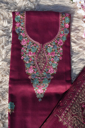 3-PIECE SUIT FABRIC WITH THRED WORK ON WOOLEN FABRIC WITH DUPATTA  ##SF047