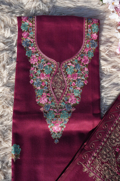 3-PIECE SUIT FABRIC WITH THRED WORK ON WOOLEN FABRIC WITH DUPATTA  ##SF047