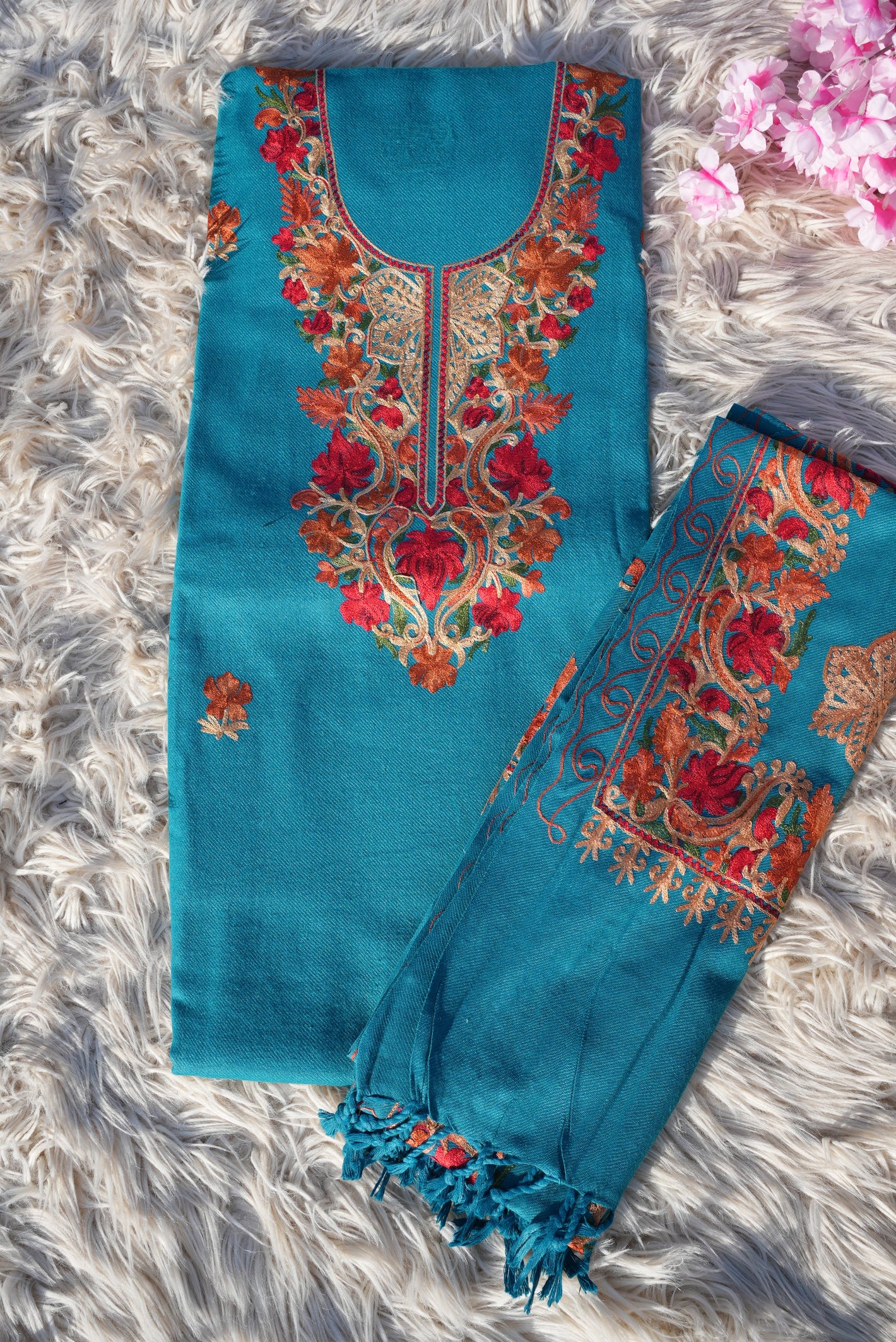 3-PIECE SUIT FABRIC WITH THRED WORK ON WOOLEN FABRIC WITH DUPATTA ##SF049