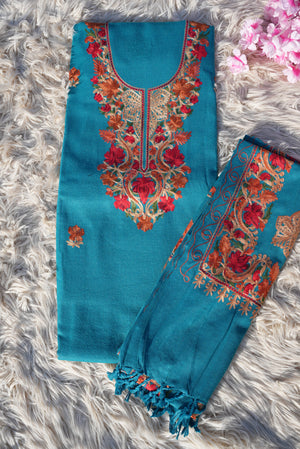 3-PIECE SUIT FABRIC WITH THRED WORK ON WOOLEN FABRIC WITH DUPATTA ##SF049