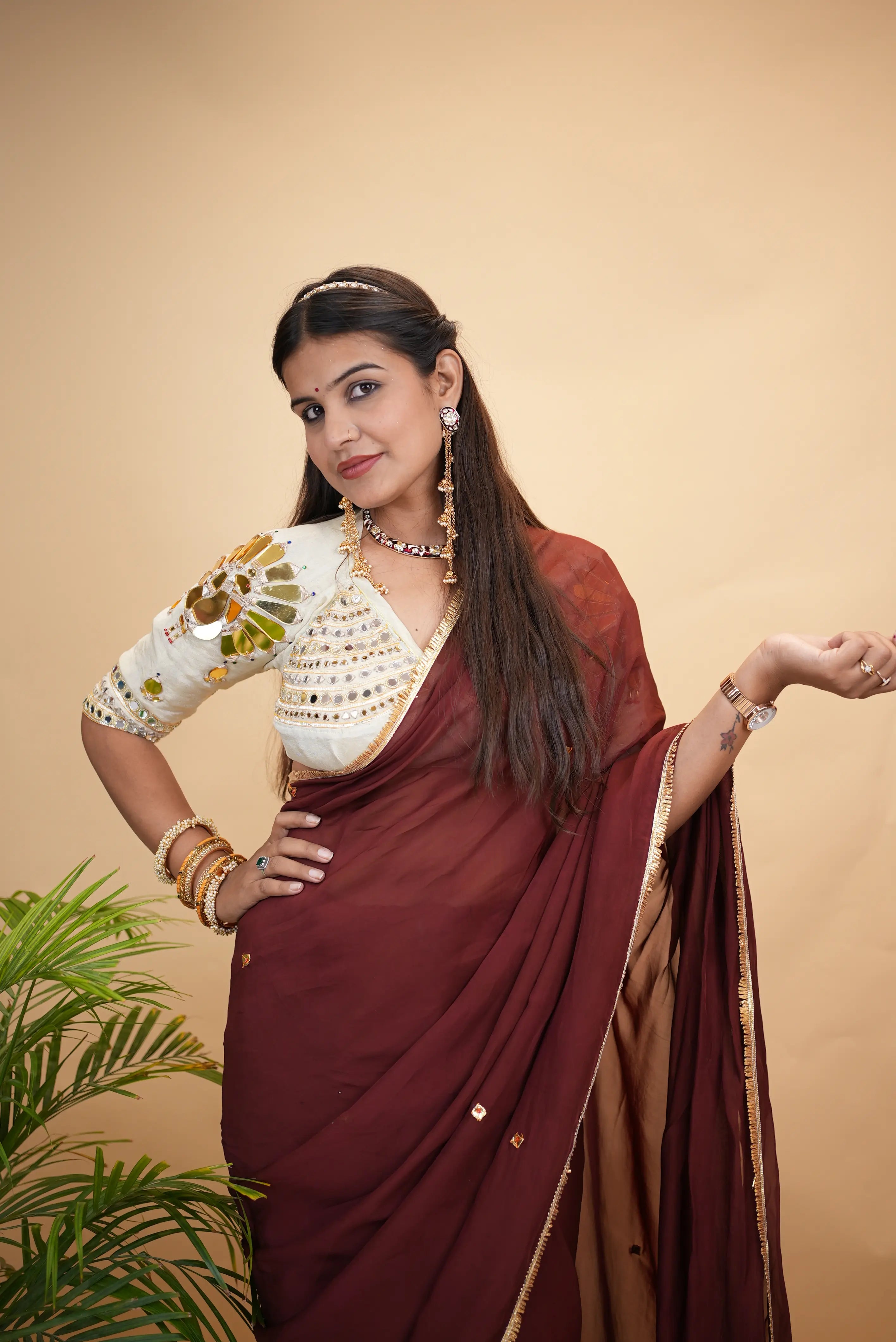 Pure Organza Khara Gota Saree with Mirror Work Aangi Blouse