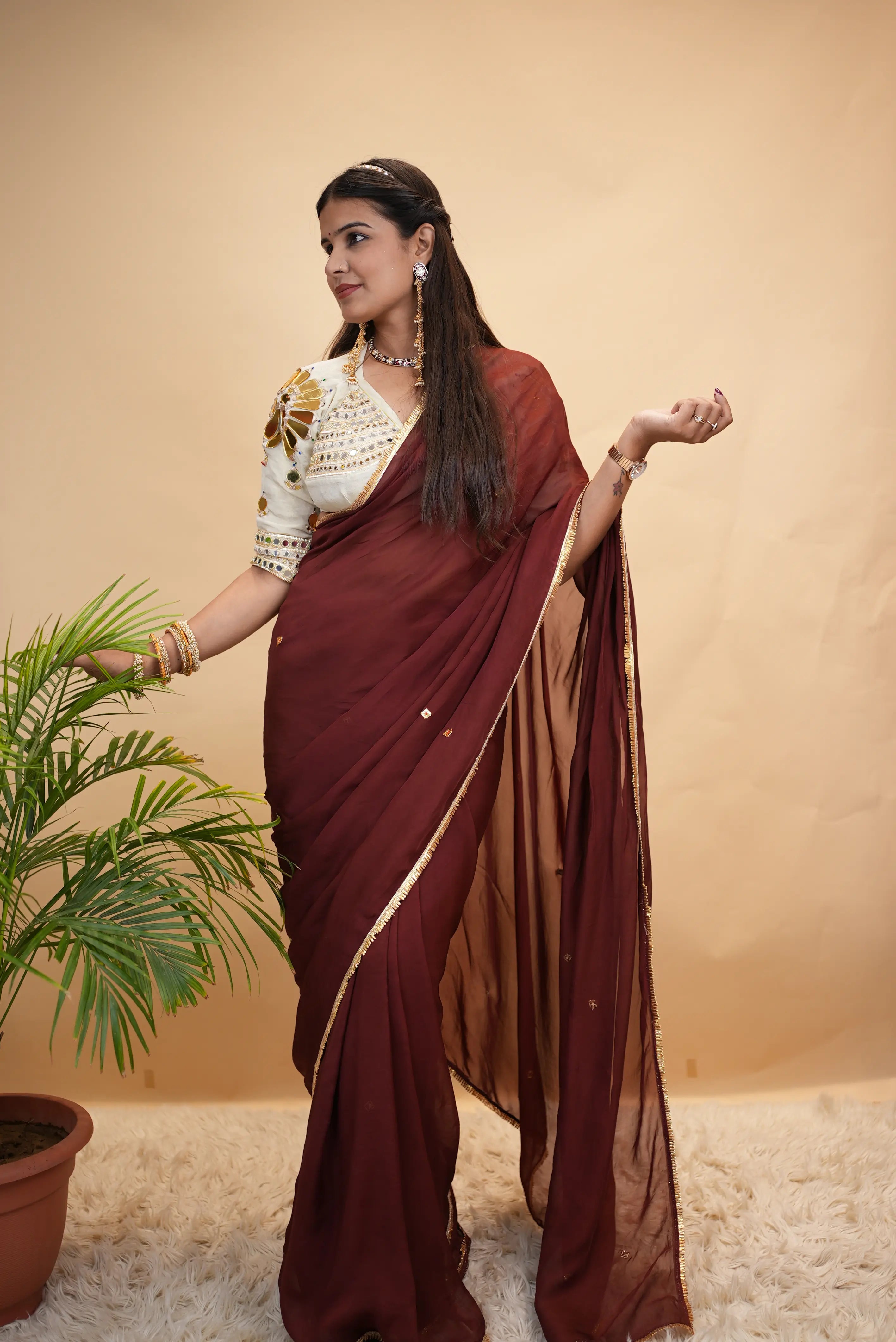 Pure Organza Khara Gota Saree with Mirror Work Aangi Blouse