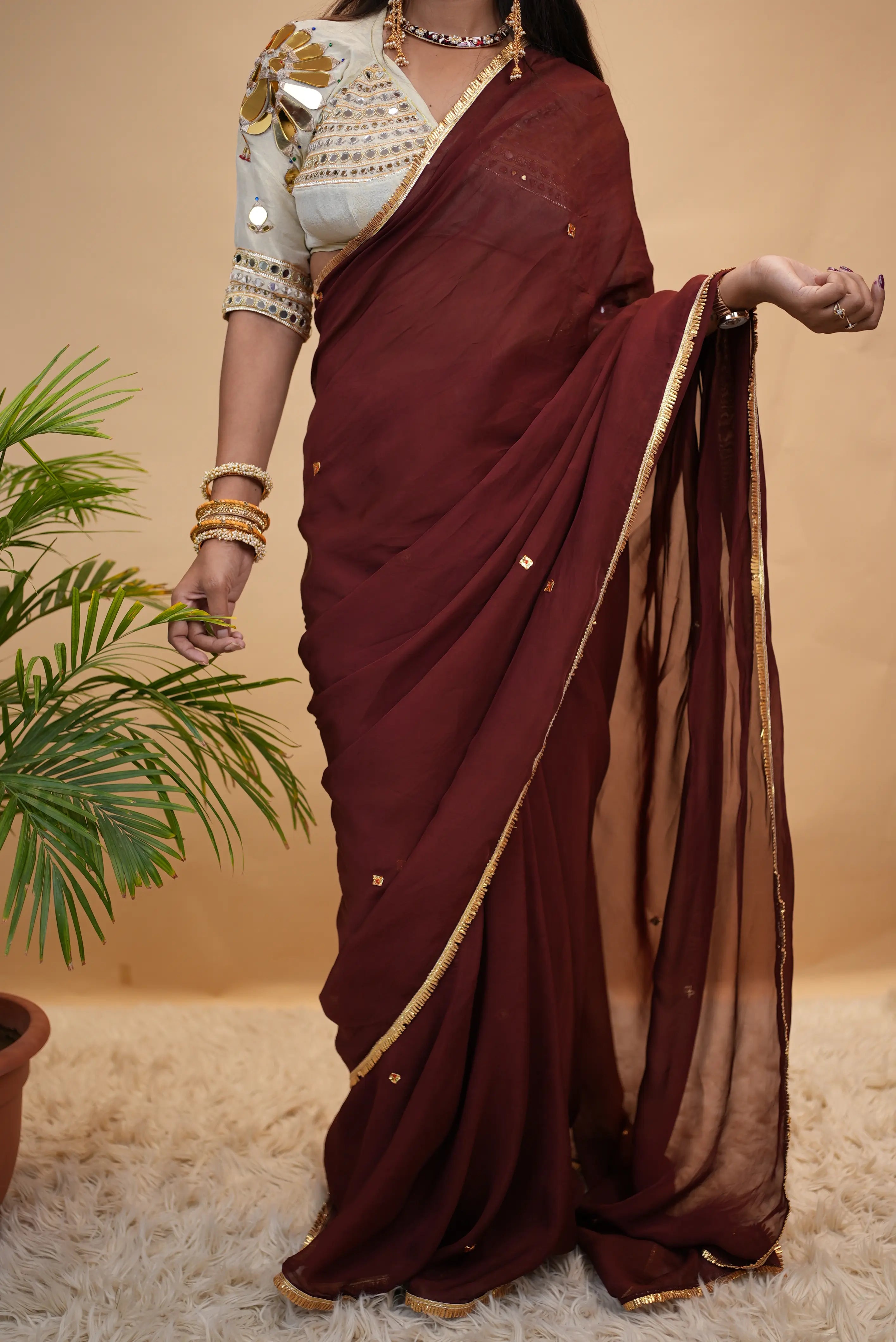 Pure Organza Khara Gota Saree with Mirror Work Aangi Blouse