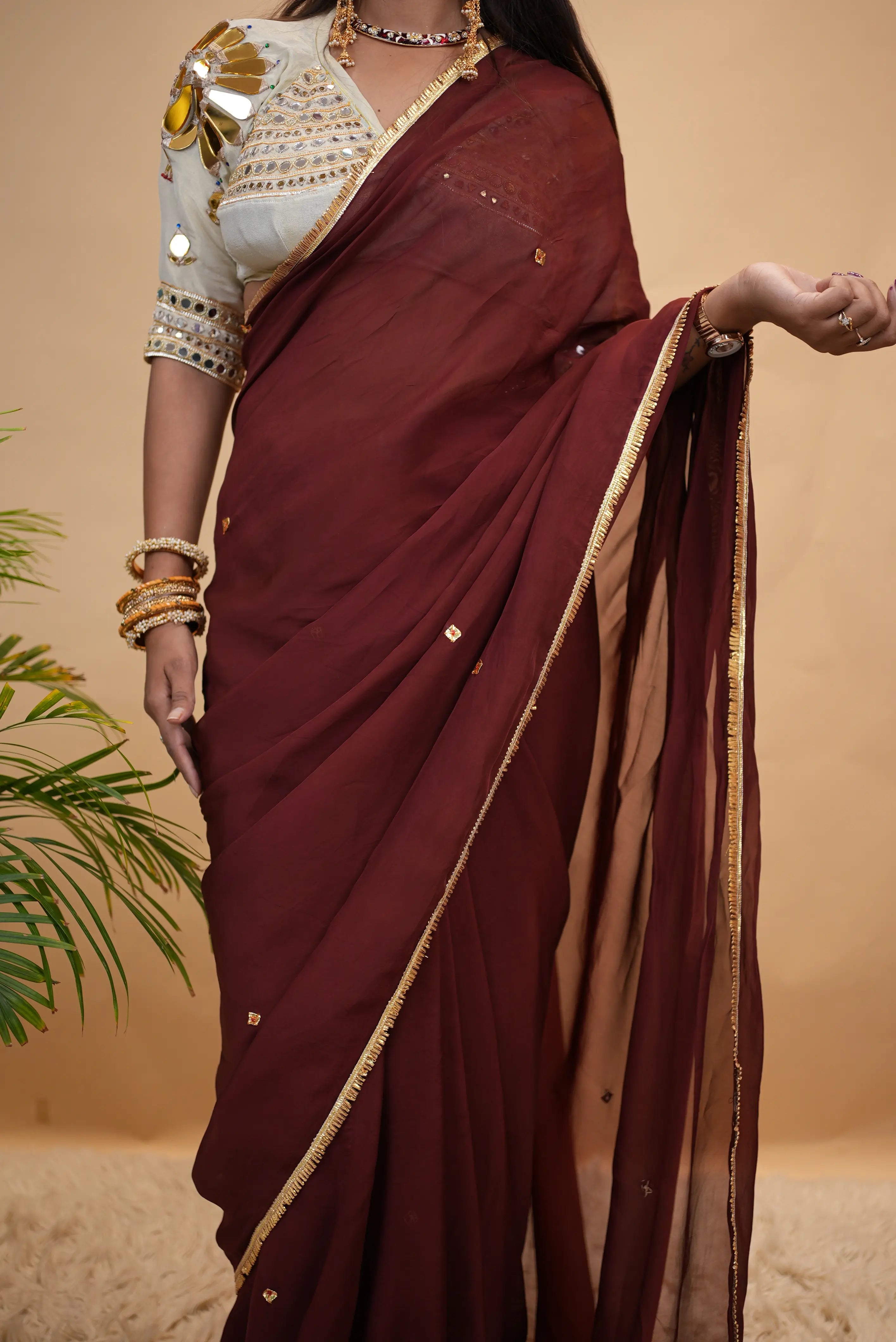 Pure Organza Khara Gota Saree with Mirror Work Aangi Blouse