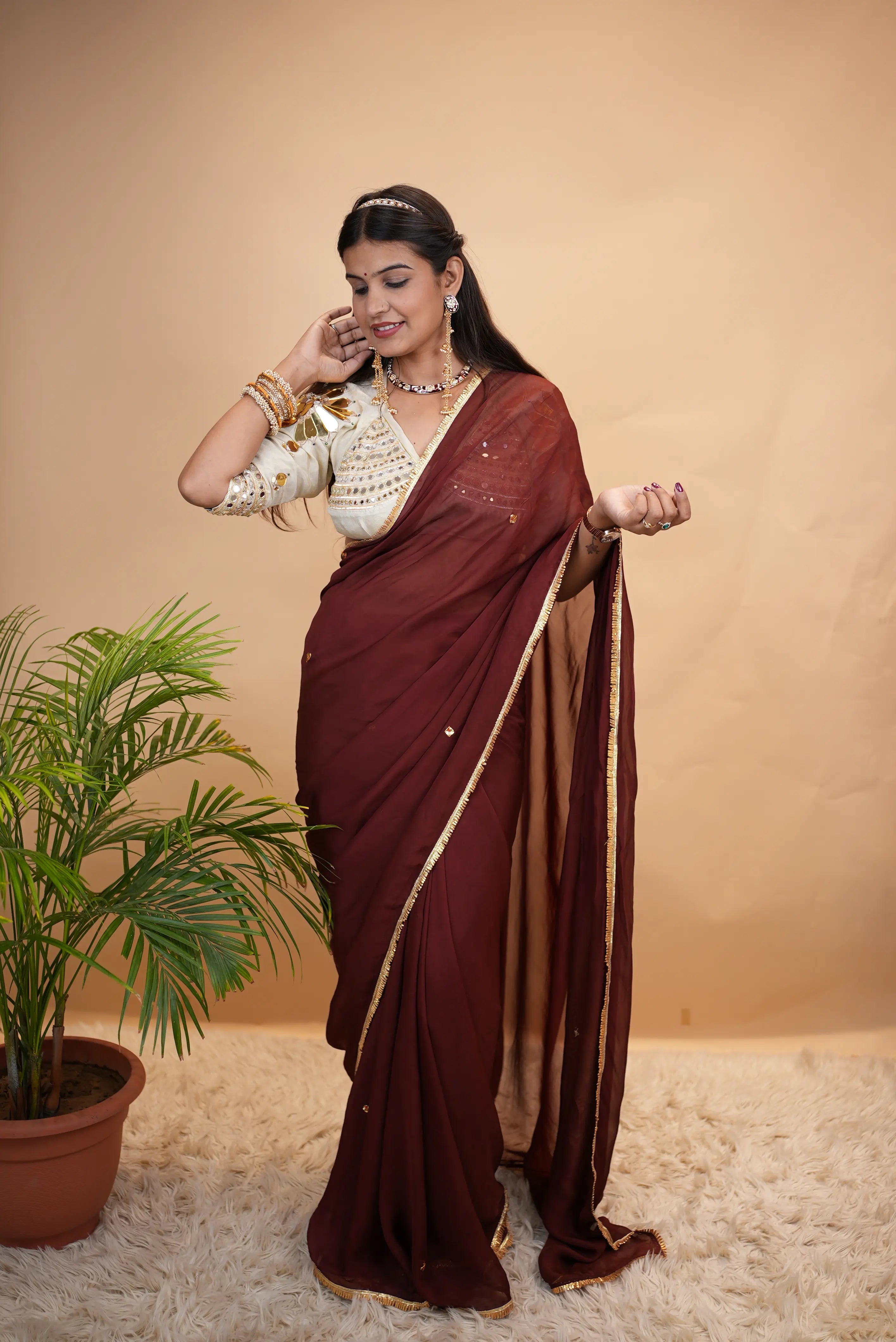 Pure Organza Khara Gota Saree with Mirror Work Aangi Blouse