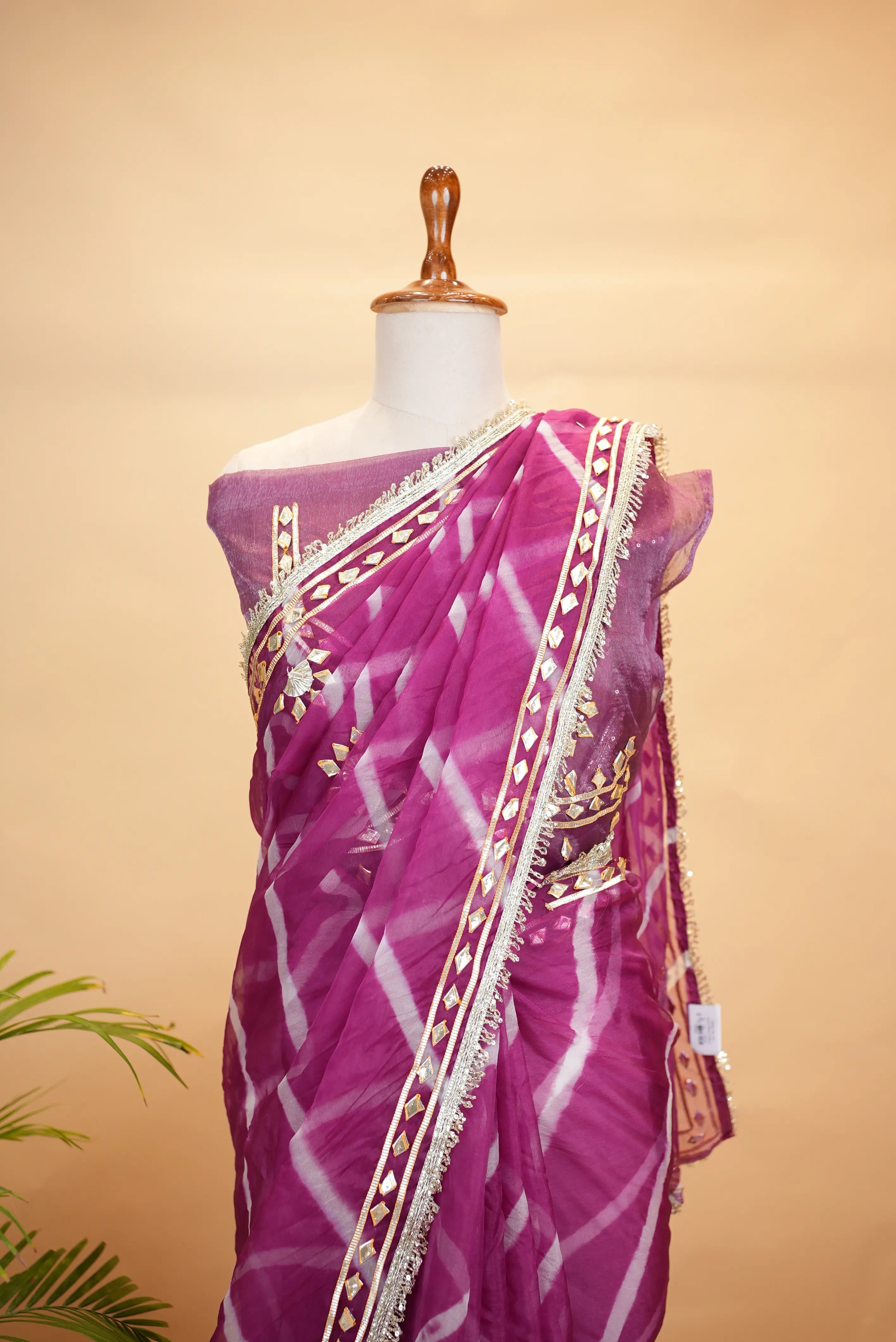 Organza Leheriya Saree with Aangi Blouse & Gota Patti Work