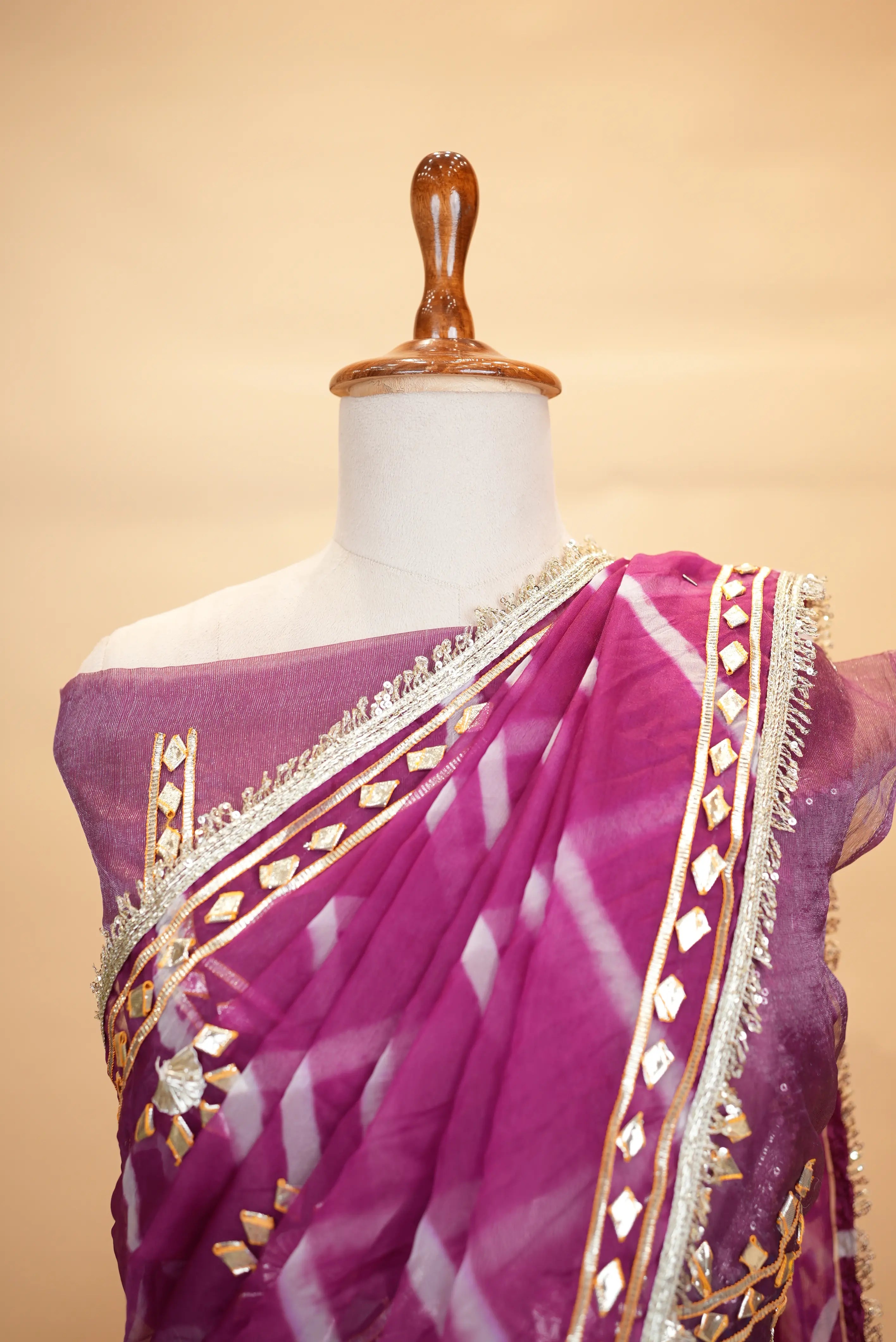 Organza Leheriya Saree with Aangi Blouse & Gota Patti Work
