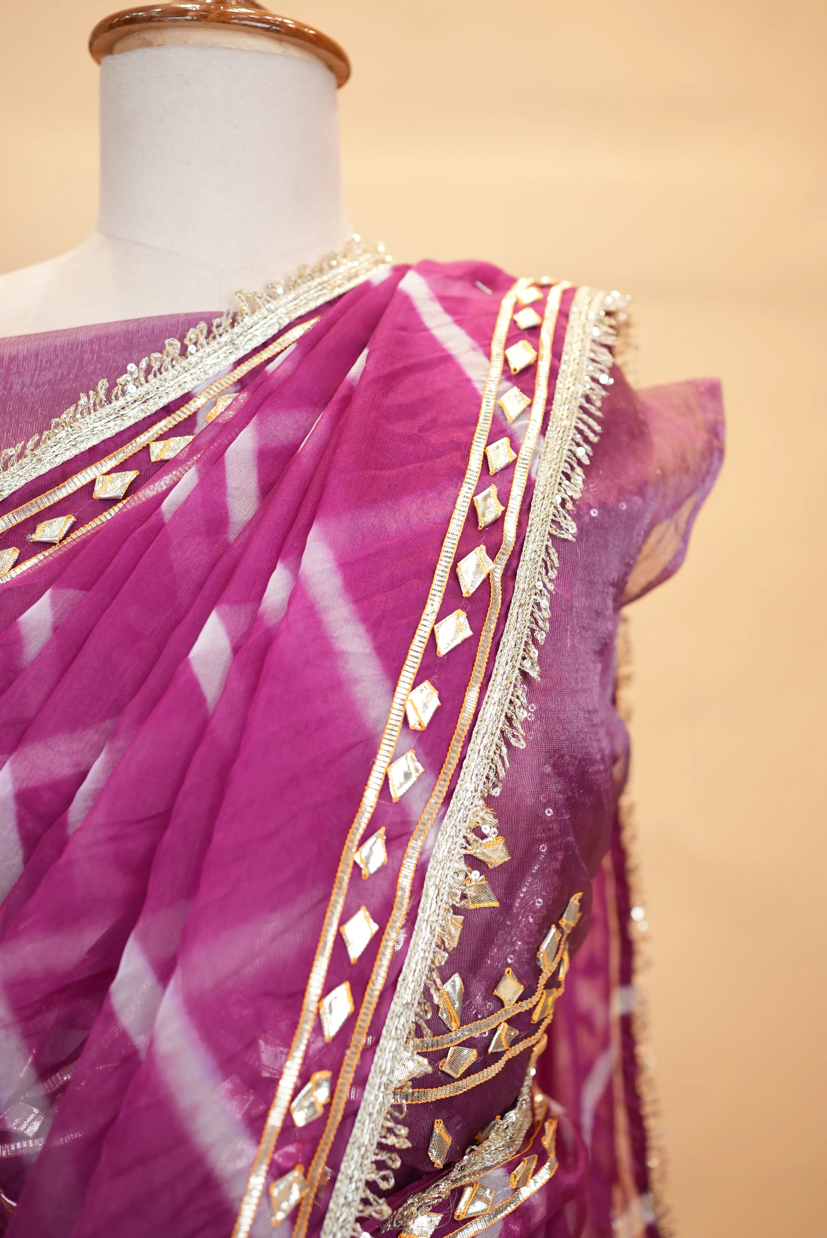 Organza Leheriya Saree with Aangi Blouse & Gota Patti Work