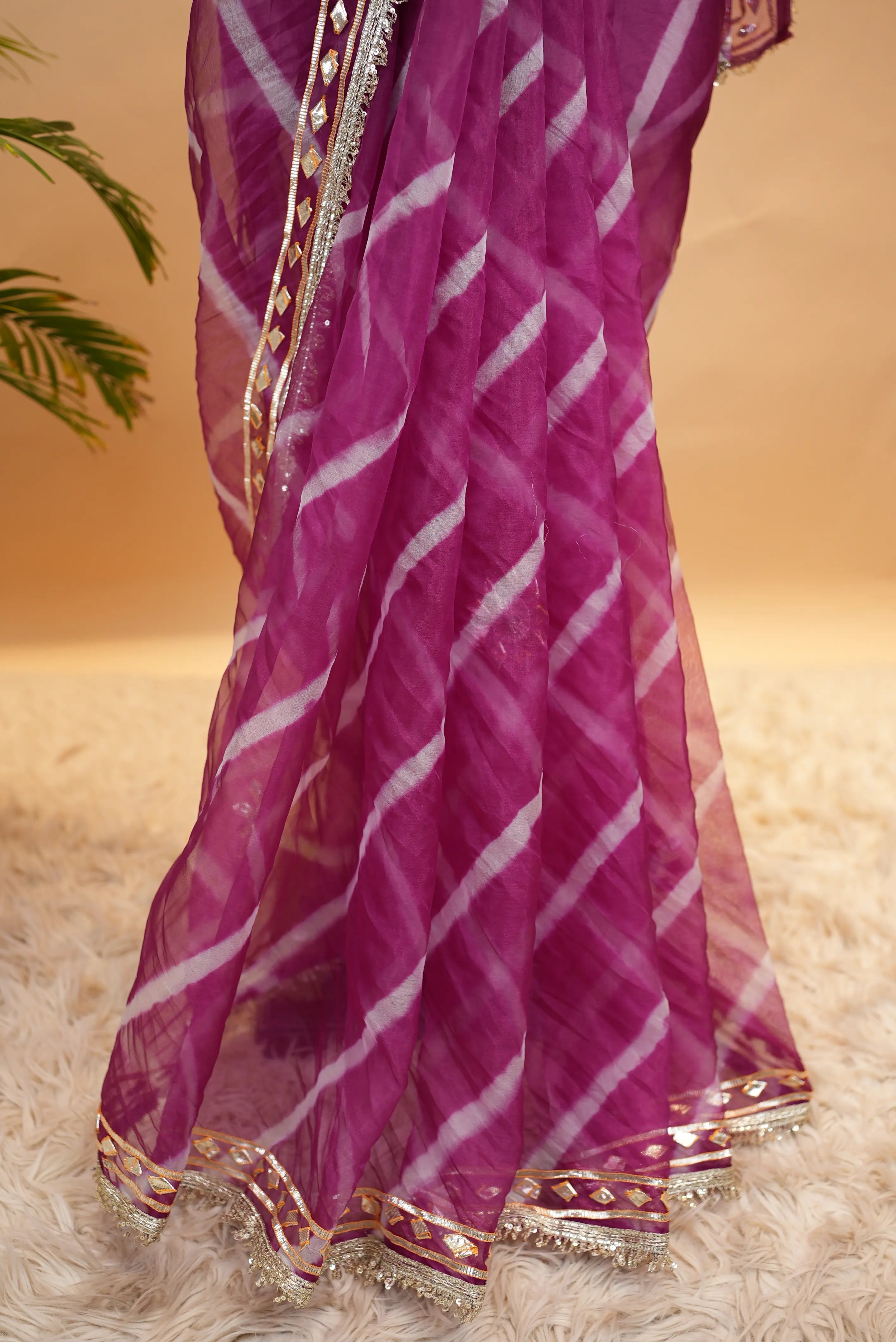 Organza Leheriya Saree with Aangi Blouse & Gota Patti Work
