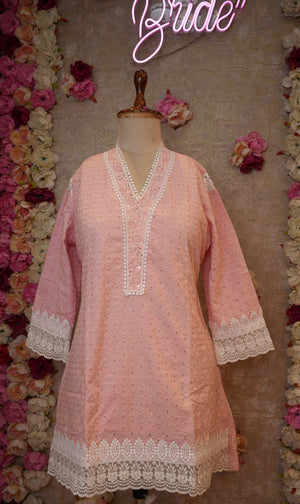 PURE COTTON CHIKAN KARI CO-ORD SET WITH EMBROIDERY DESIGN (PINK) ##SP083
