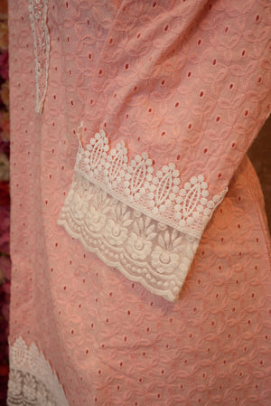 PURE COTTON CHIKAN KARI CO-ORD SET WITH EMBROIDERY DESIGN (PINK) ##SP083