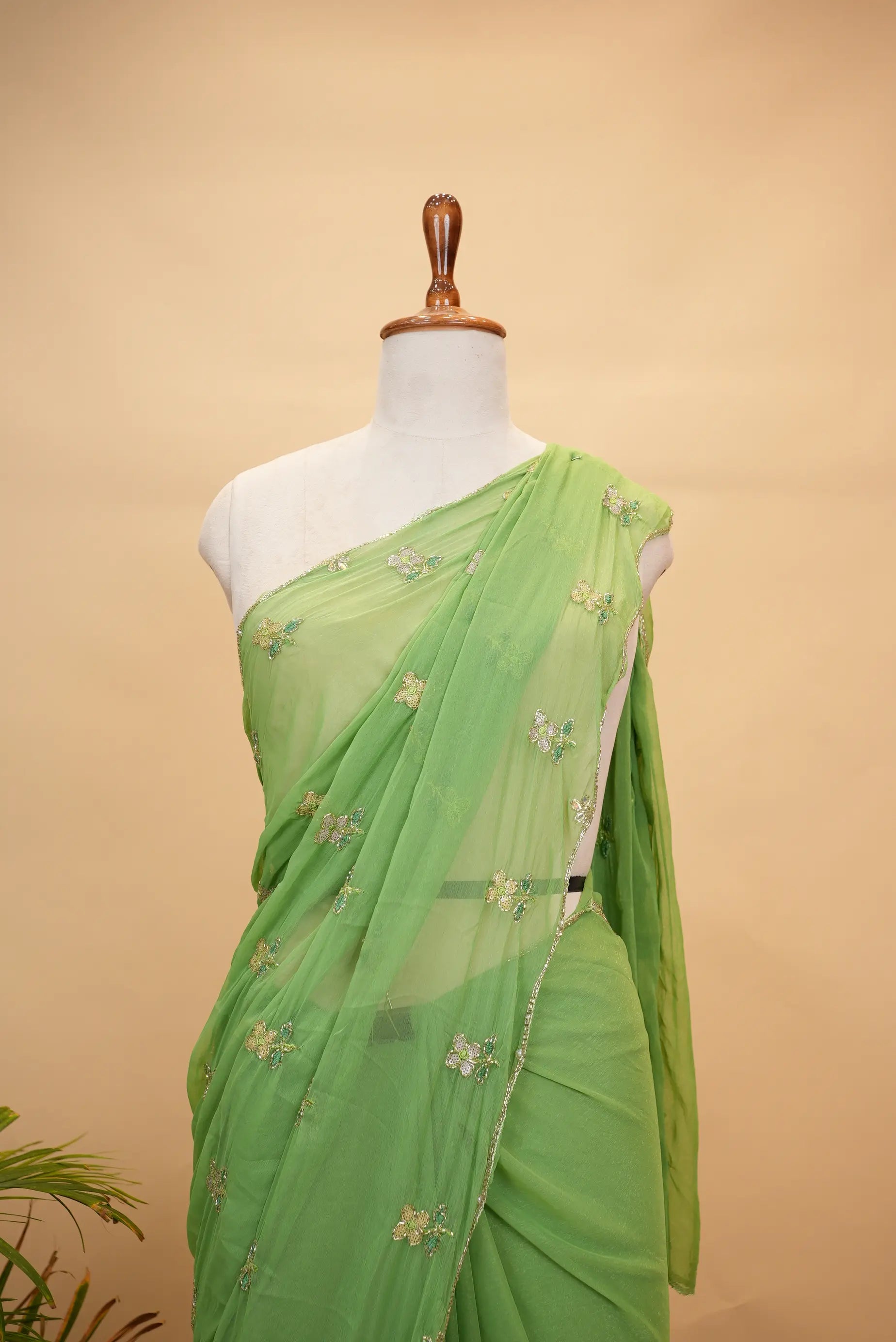 Shimmer Chiffon Saree with Cut Dana & Sequins Work (With Blouse)