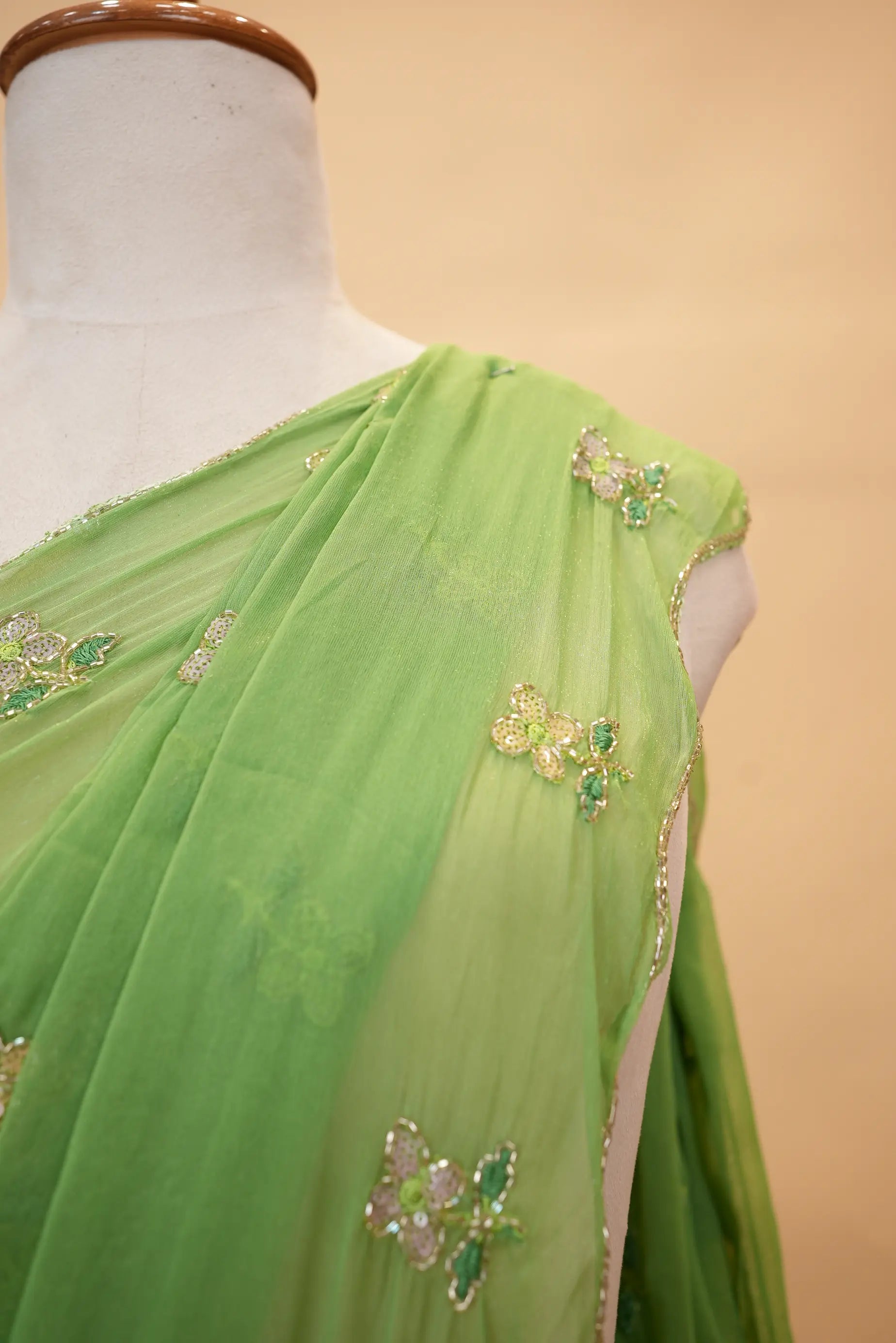Shimmer Chiffon Saree with Cut Dana & Sequins Work (With Blouse)