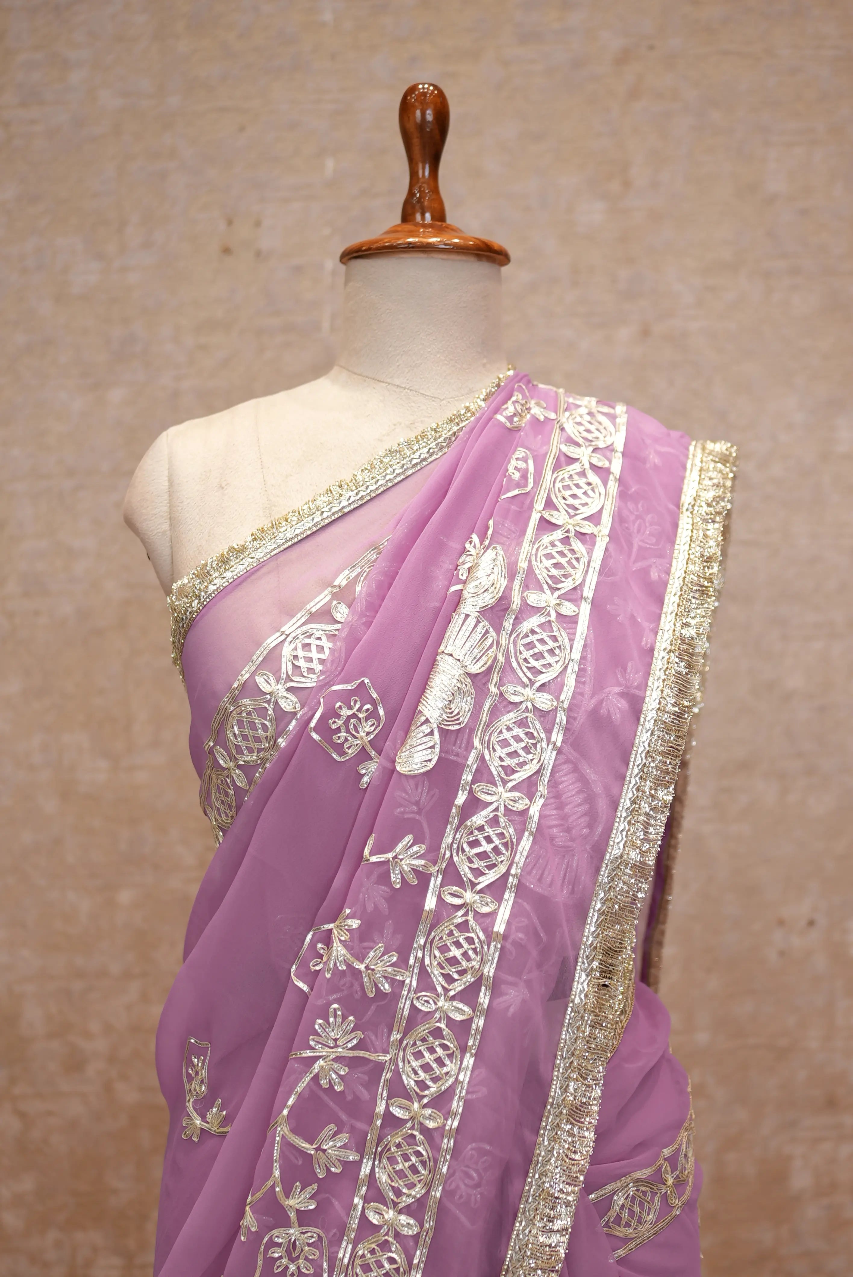 Elegant Peacock Butta Design Georgette Saree With Kacchi Gota Work (With Blouse)