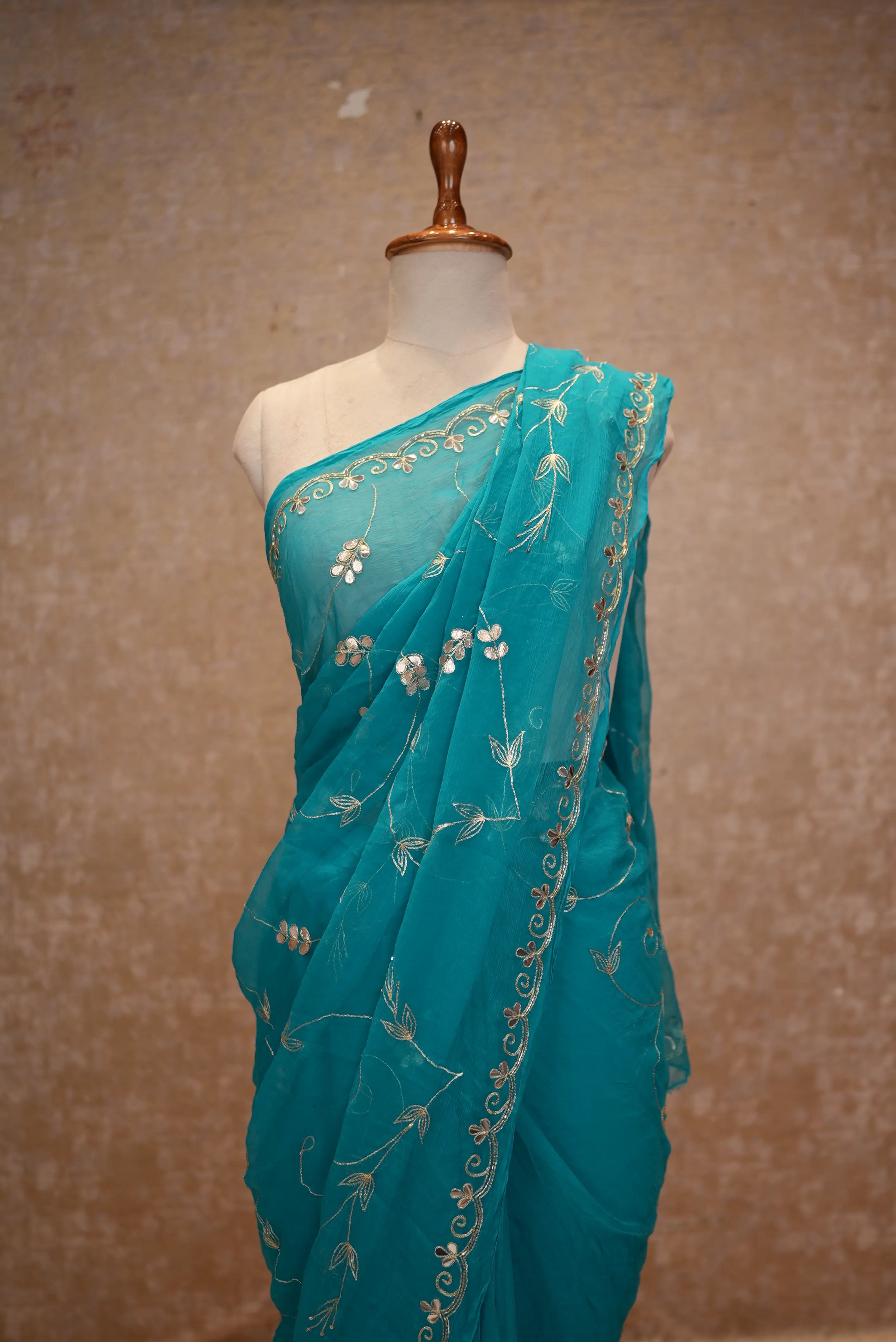 Elegant Gota Patti Saree in Chiffon Fabric (With Blouse)