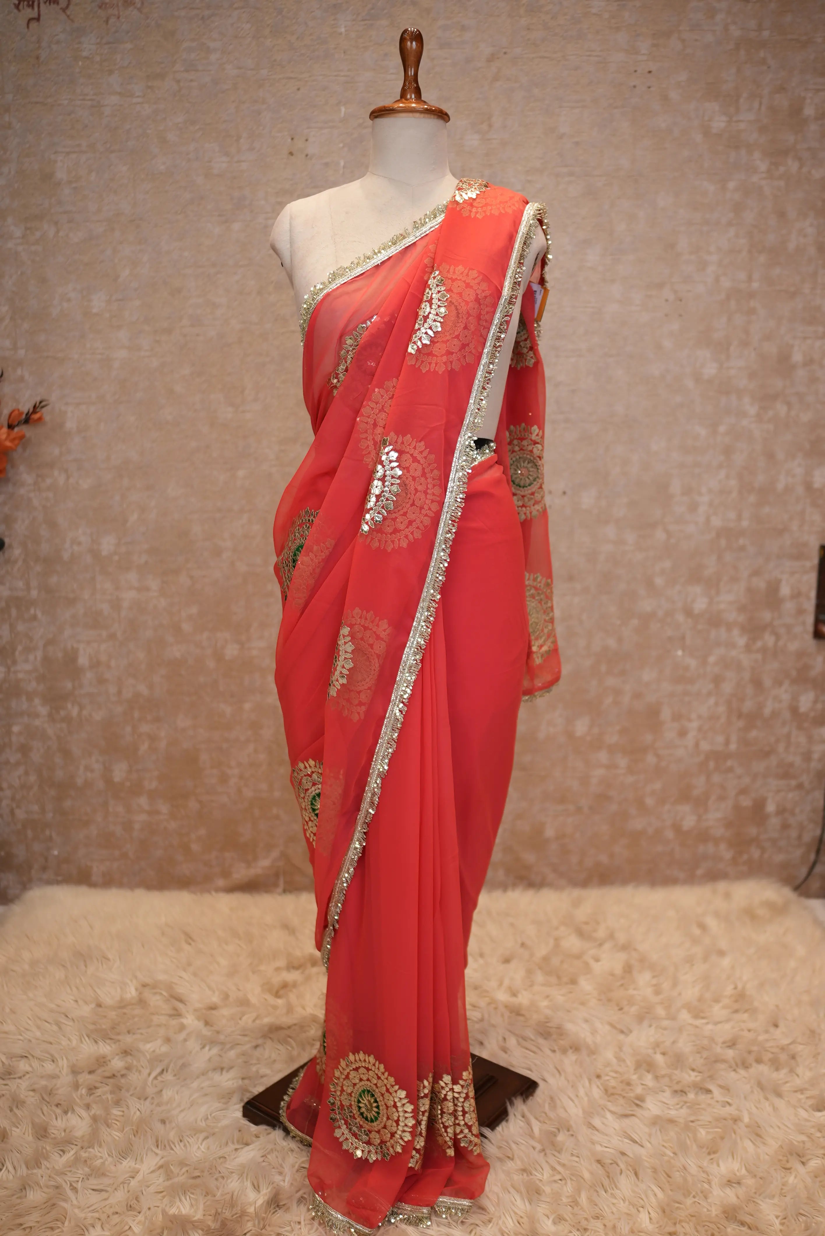 Emerald Designer Georgette Saree with Elegant Golden Work