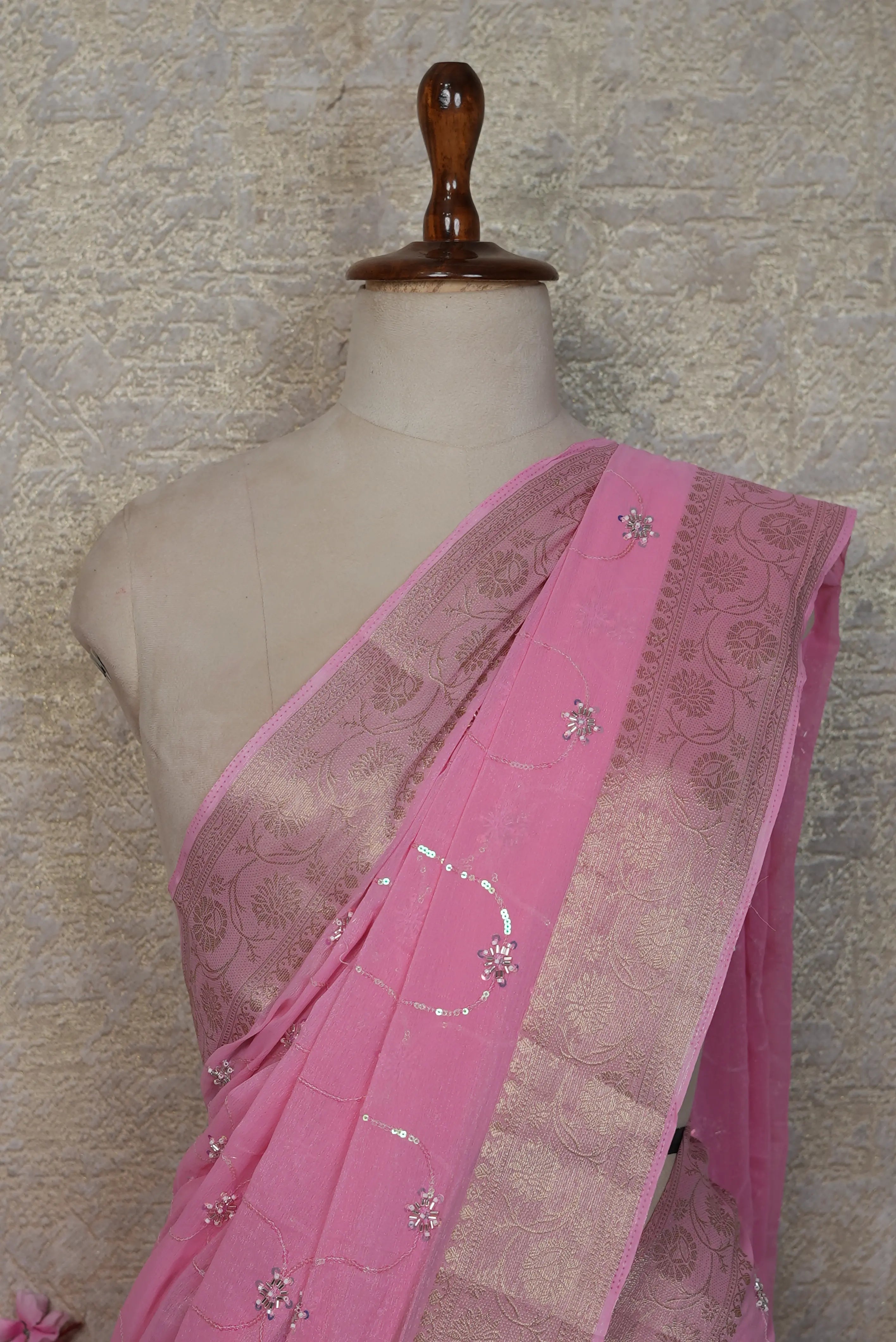 Shimmer Chiffon Saree with Zari & Cutdana Work (With Blouse)