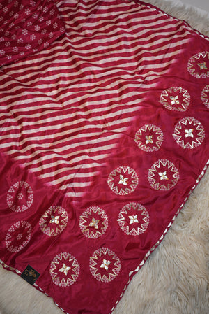 LEHRIYA SAREE WITH  KACCHI GOTAPATTI WORK & BANDHANI DESIGN (WITH BLOUSE) ##0257