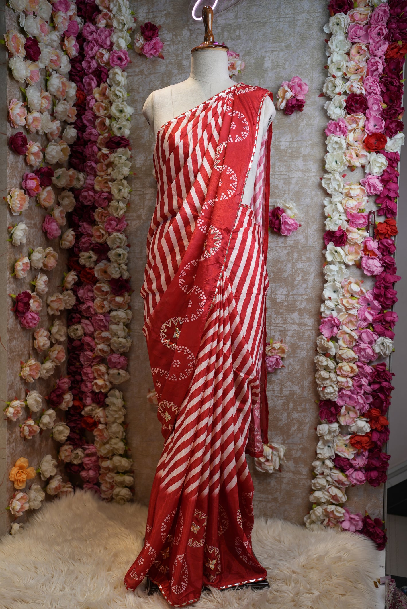 LEHRIYA SAREE WITH  KACCHI GOTAPATTI WORK & BANDHANI DESIGN (WITH BLOUSE) ##0257