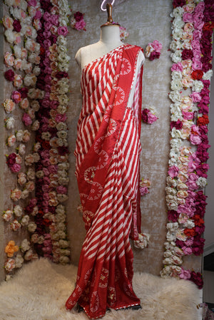 LEHRIYA SAREE WITH  KACCHI GOTAPATTI WORK & BANDHANI DESIGN (WITH BLOUSE) ##0257
