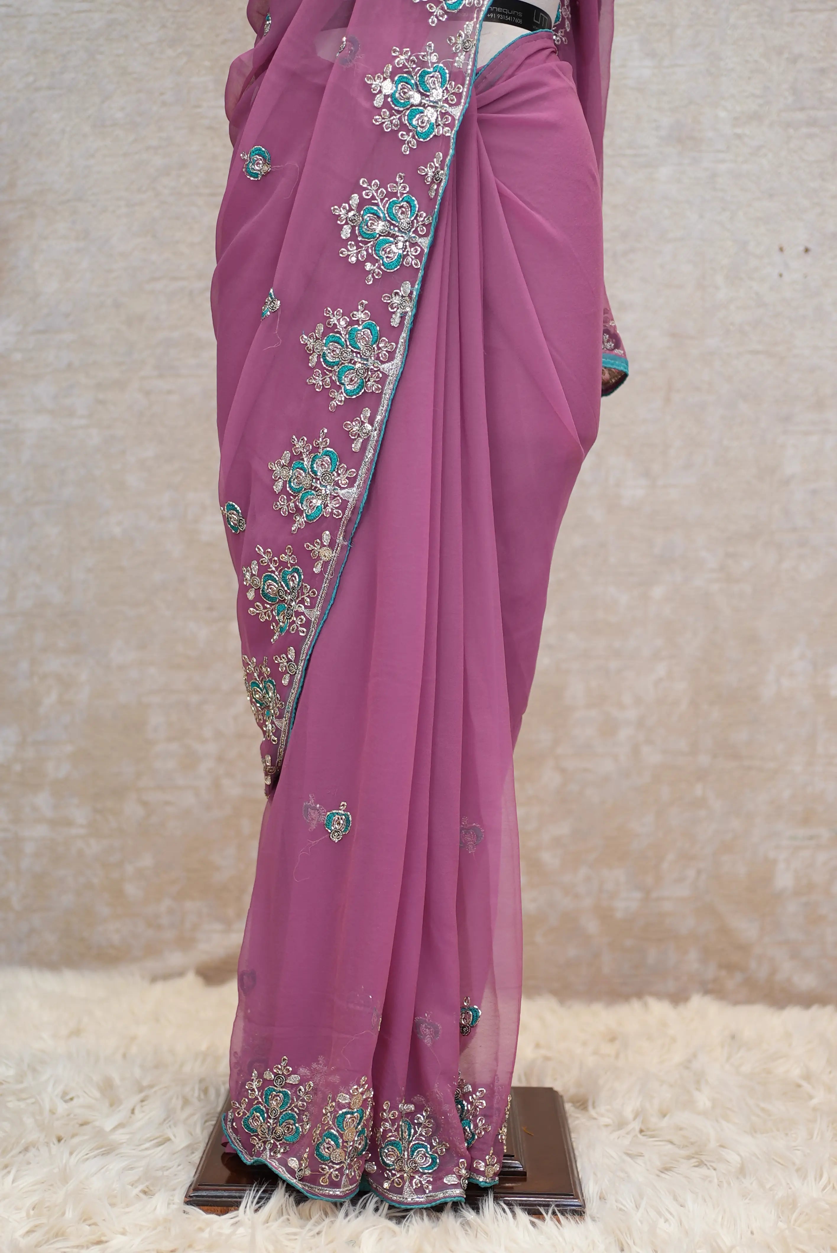 Georgette Fabric Saree with Buti Pattern & Heavy Border (With Blouse)