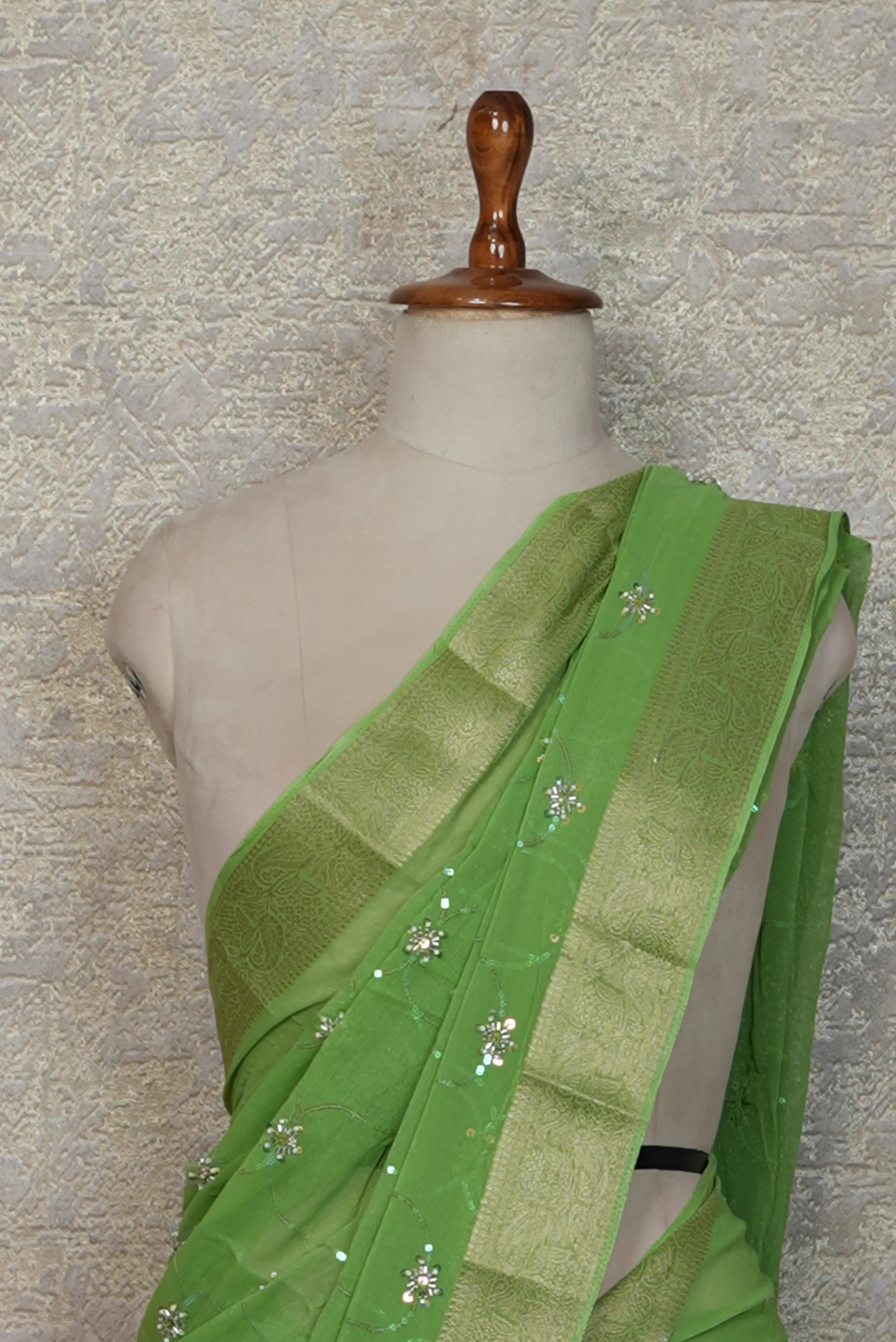 Shimmer Chiffon Saree with Zari & Cutdana Work (With Blouse)