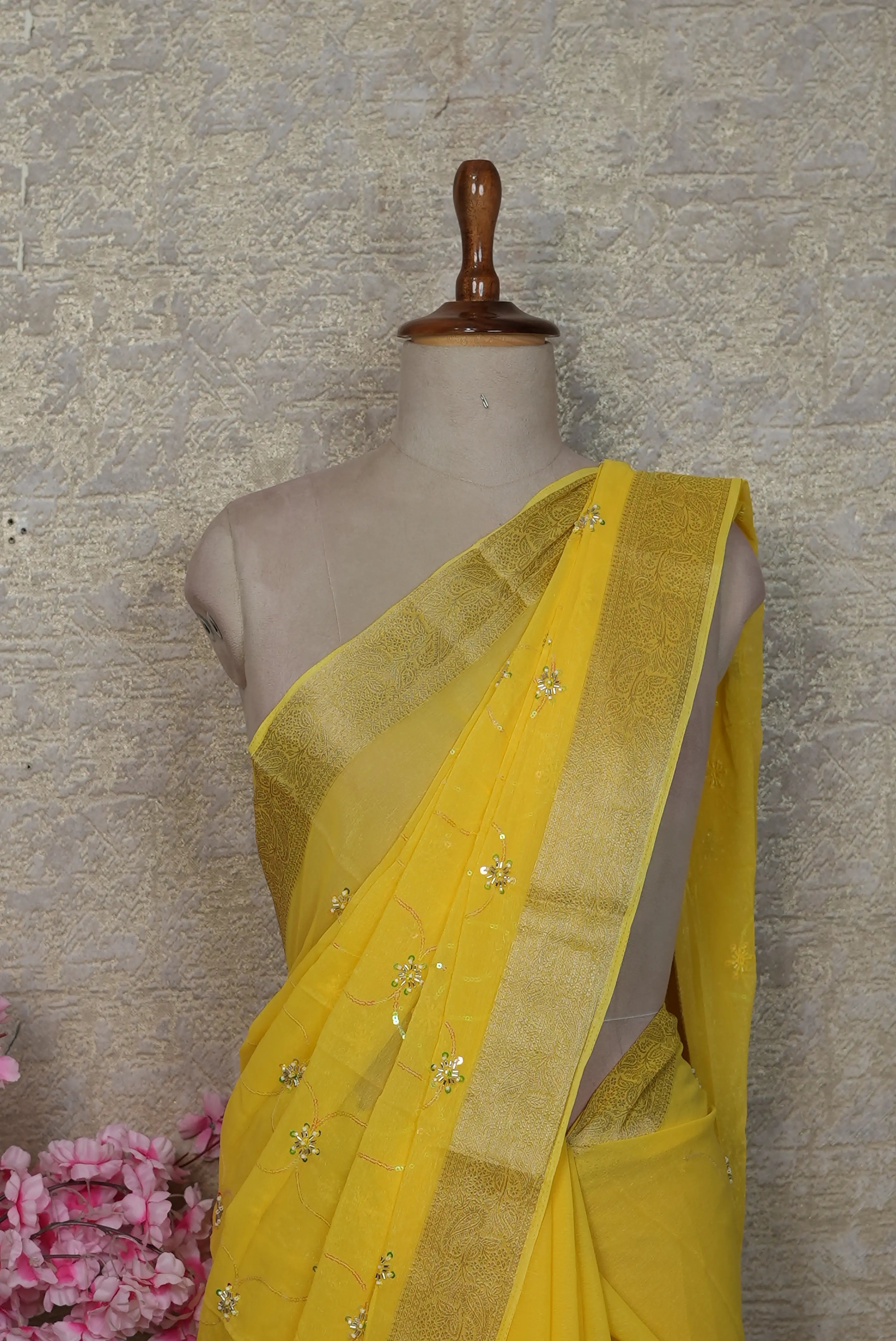 Shimmer Chiffon Saree with Zari & Cutdana Work (With Blouse)