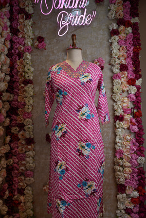 PURE COTTON LEHERIYA 3-PIECE SUIT WITH V-NECK EMBROIDERY WORK ##SP084