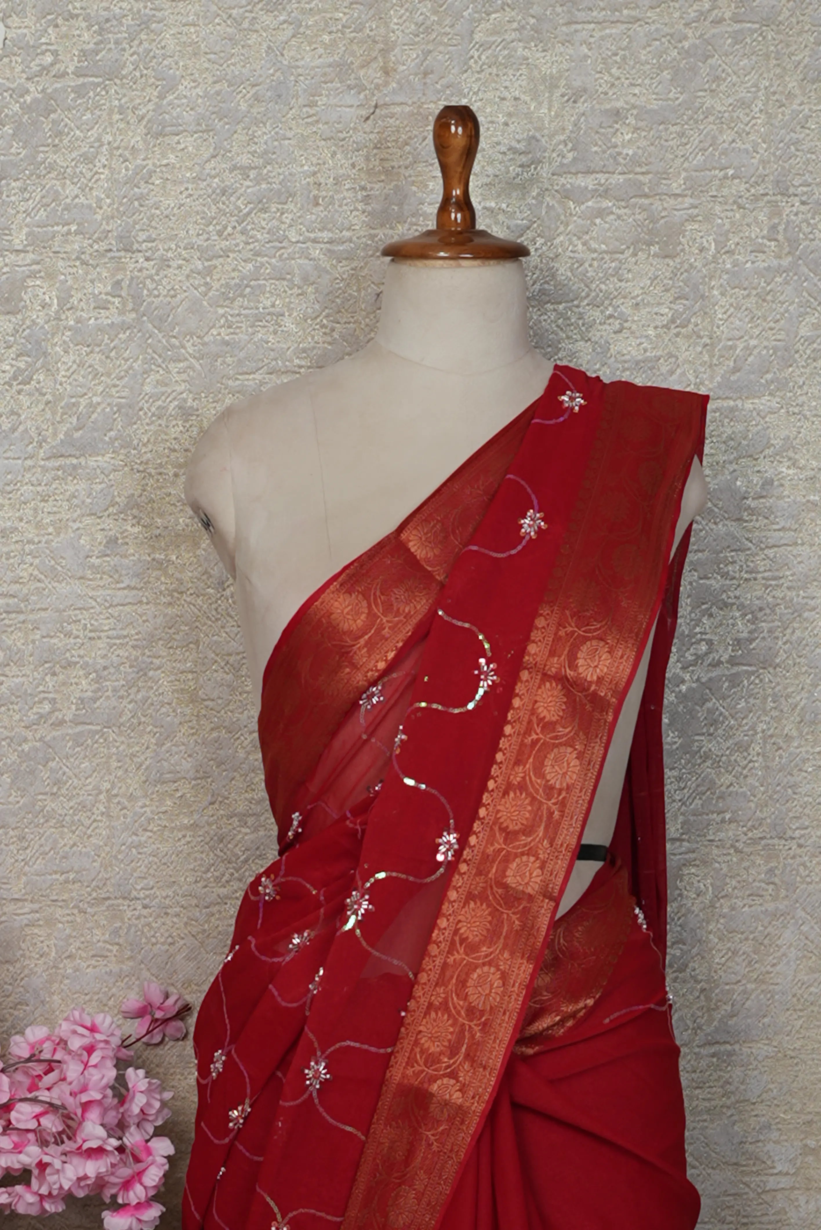 Shimmer Chiffon Saree with Zari & Cutdana Work (With Blouse)