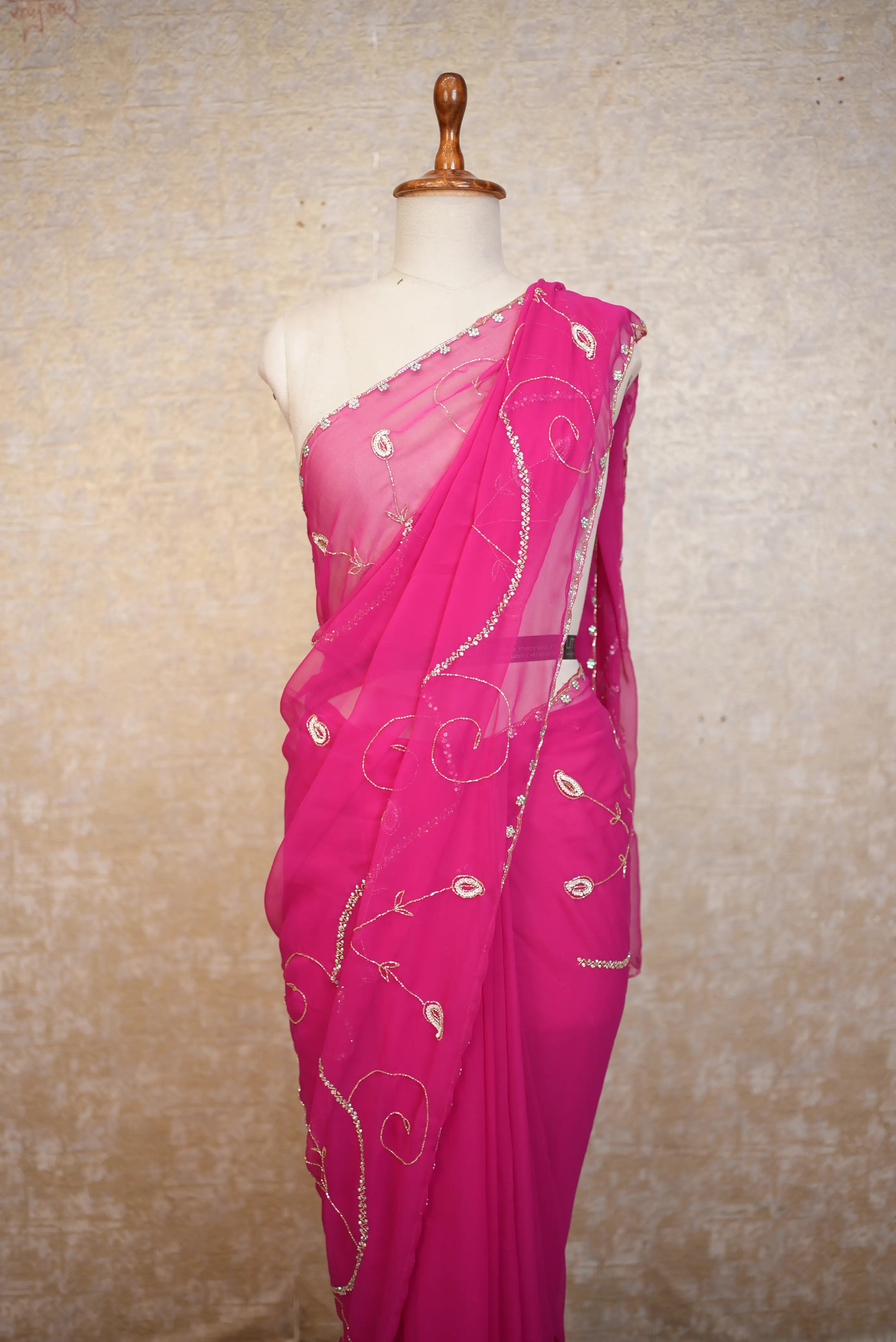 Heavy Handwork Jal Pattern Design Georgette Fabric Saree