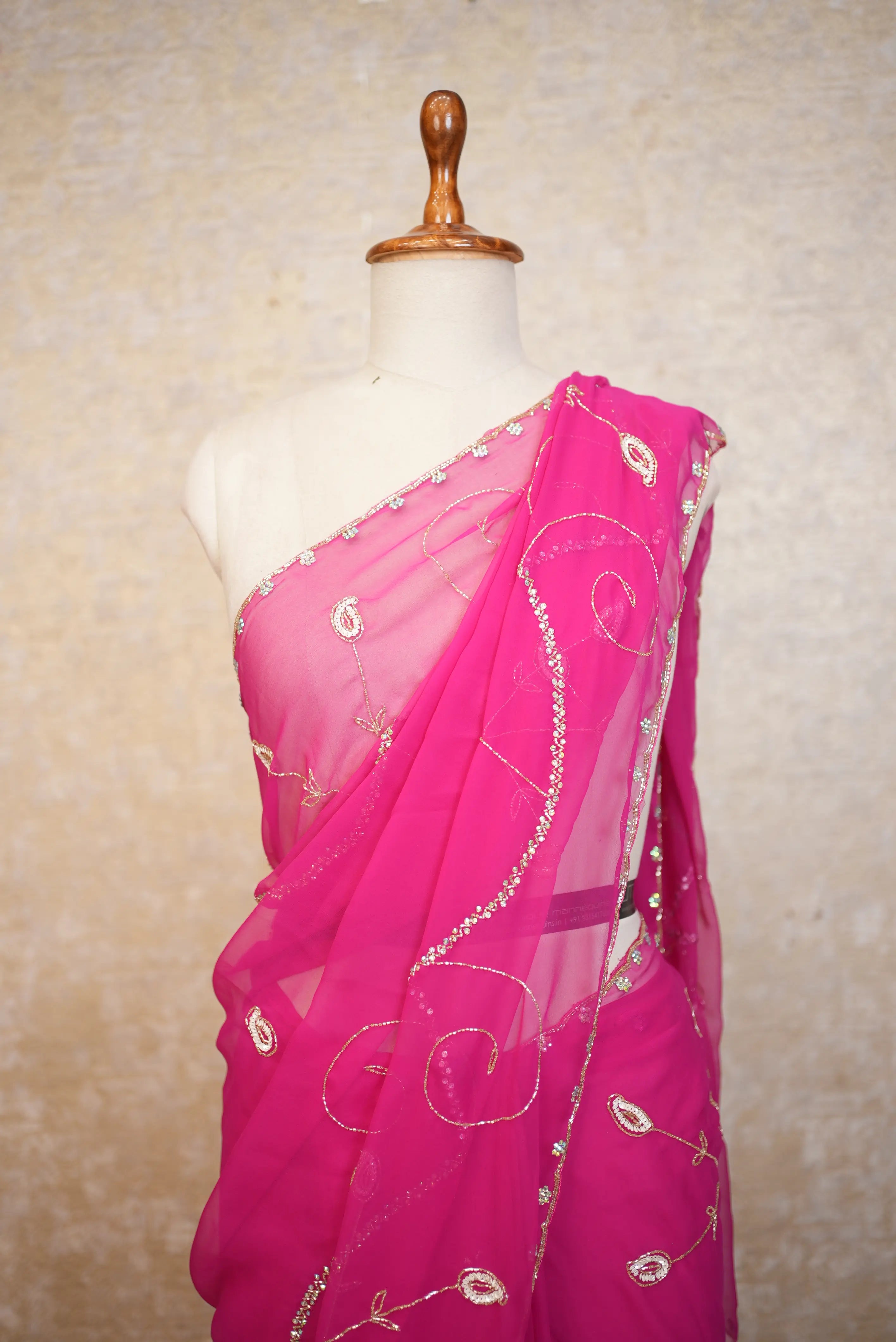 Heavy Handwork Jal Pattern Design Georgette Fabric Saree