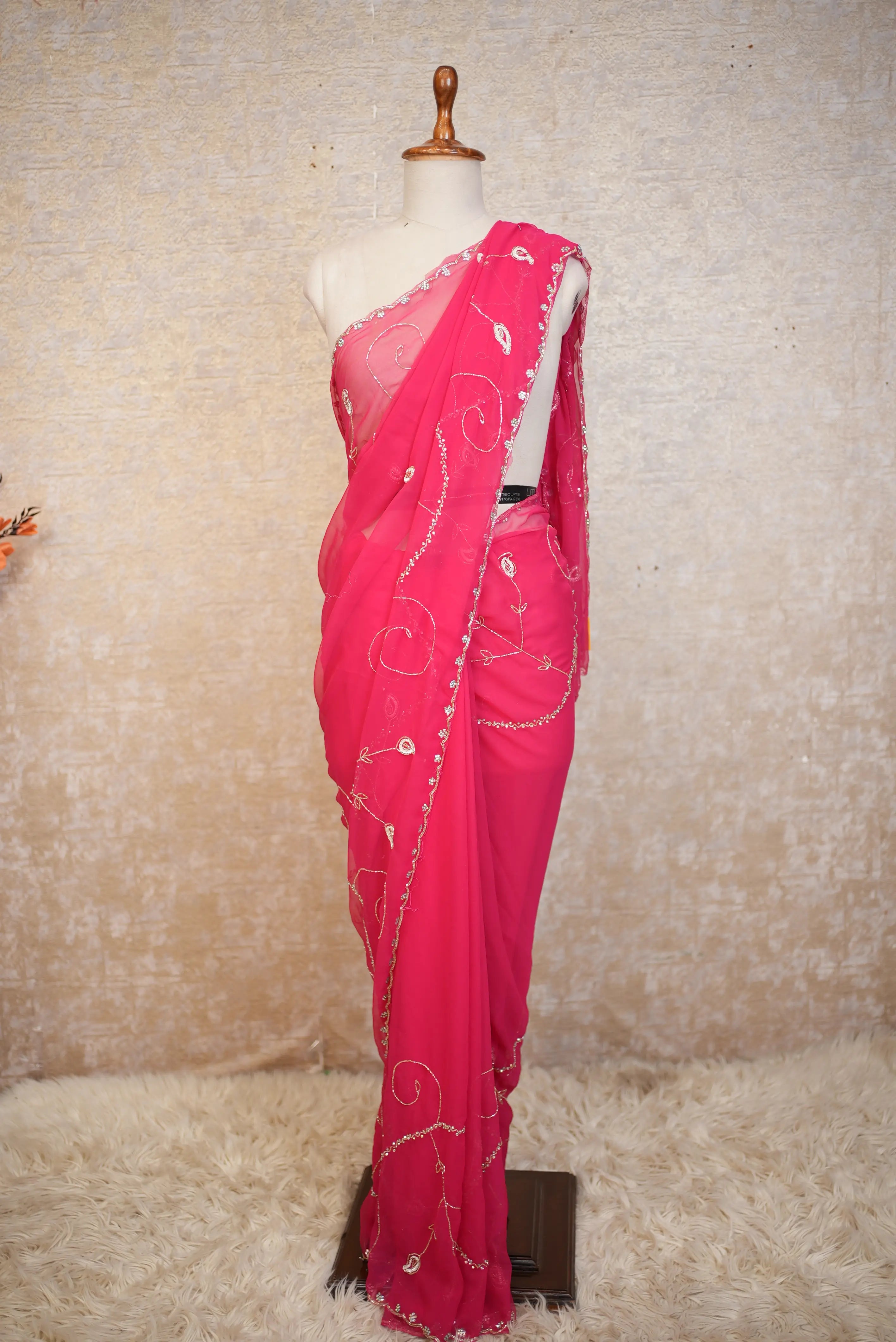 Heavy Handwork Jal Pattern Design Georgette Fabric Saree