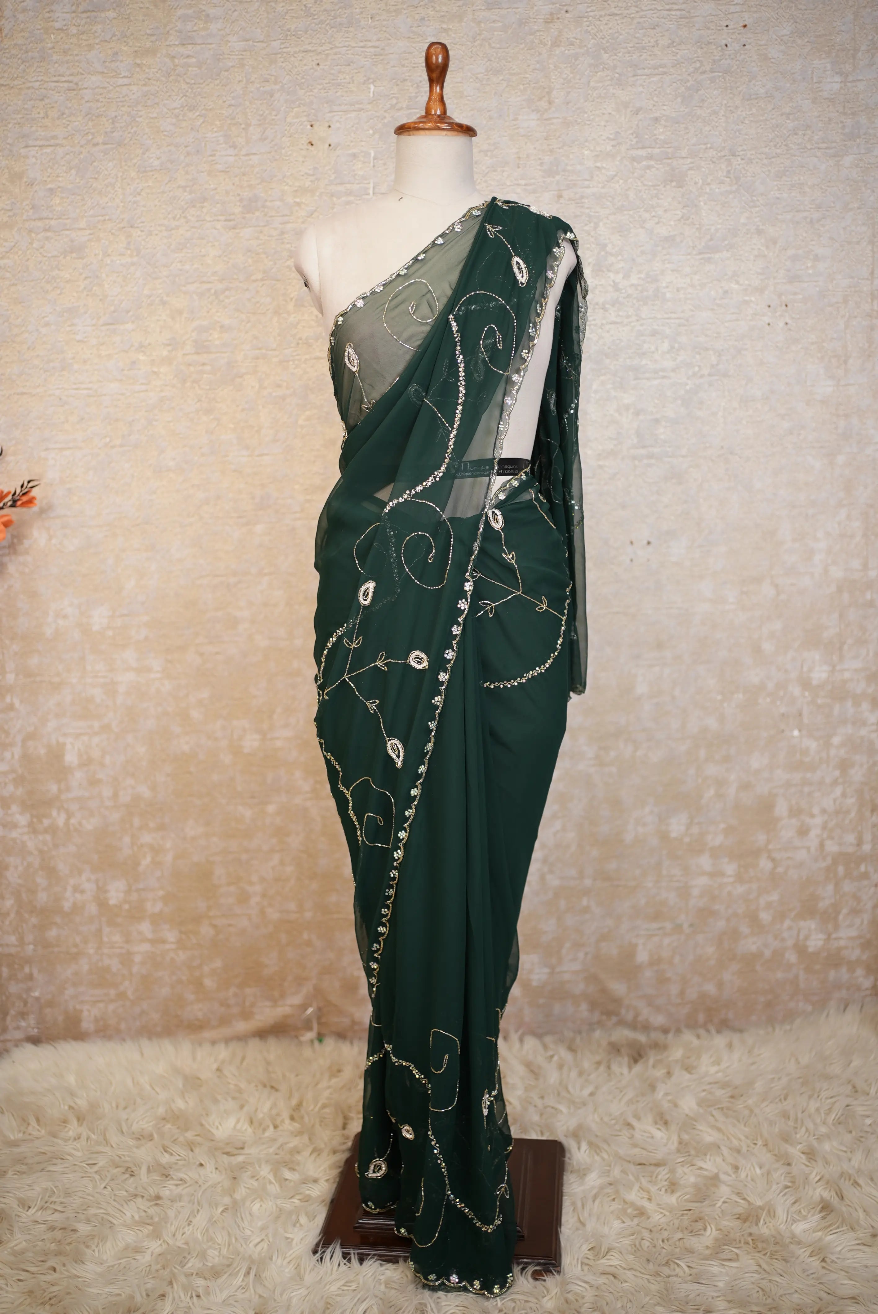 Heavy Handwork Jal Pattern Design Georgette Fabric Saree