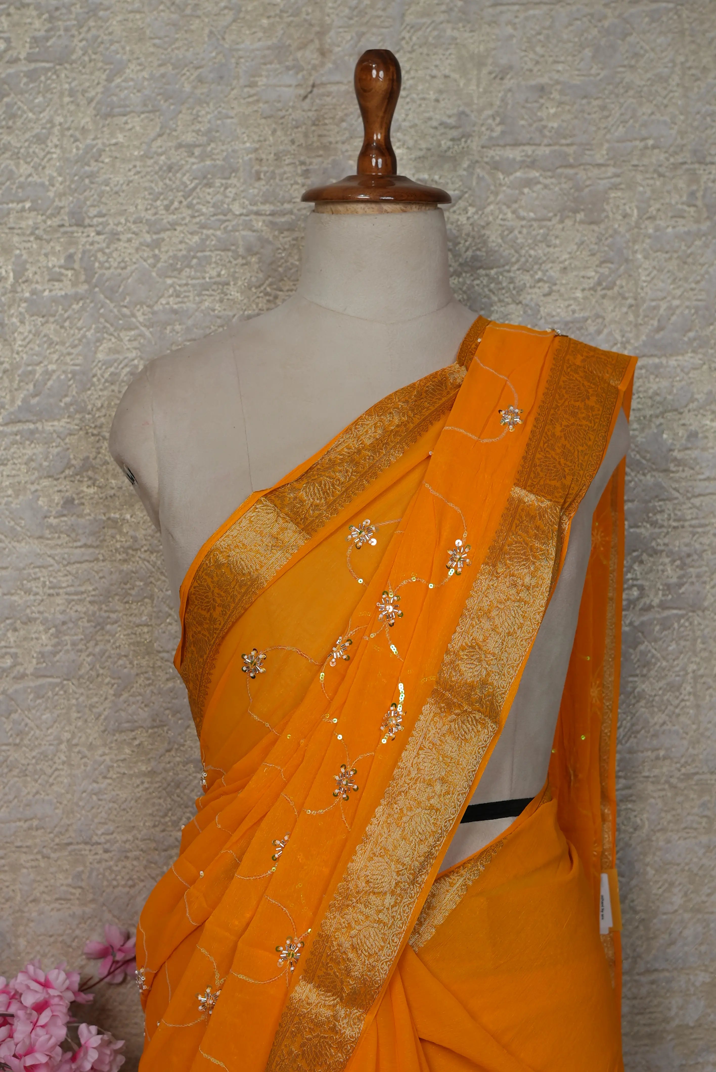 Shimmer Chiffon Saree with Zari & Cutdana Work (With Blouse)