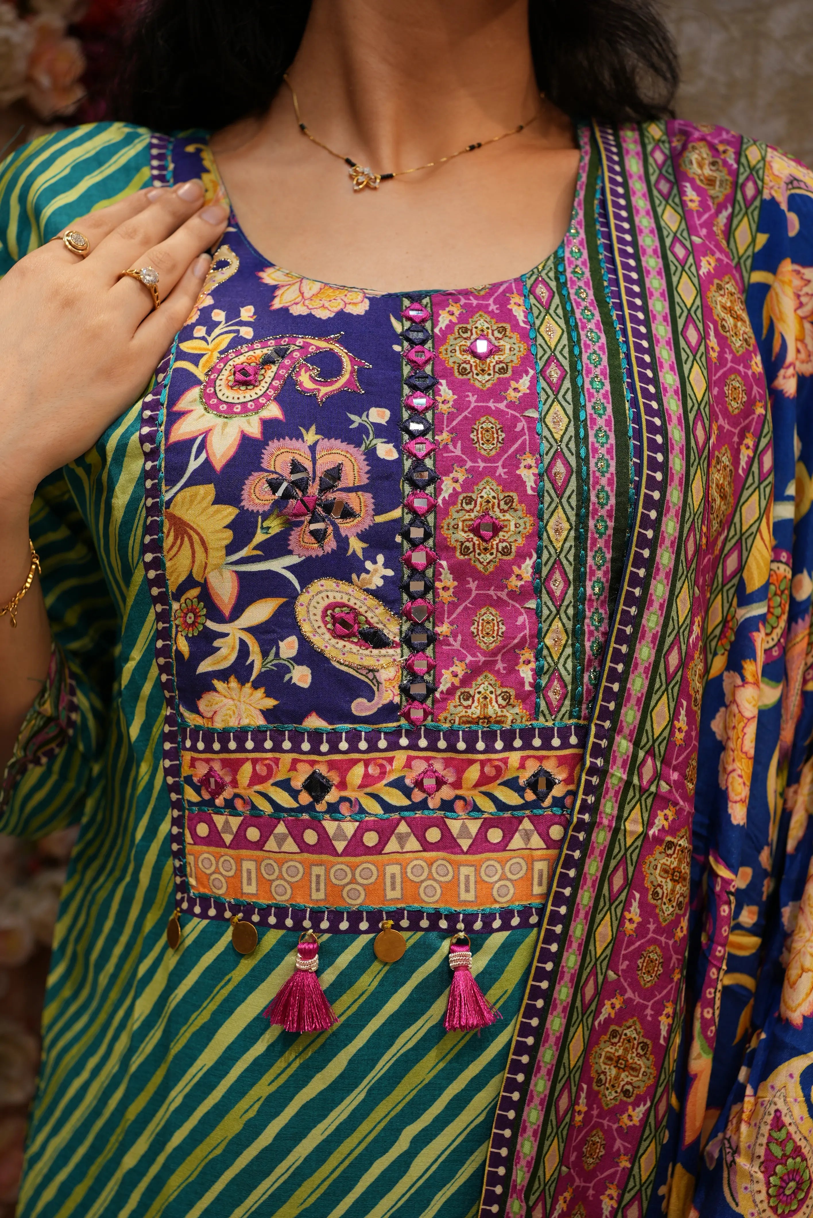 LEHRIYA DESIGN 3 PCS. SUIT WITH MIRROR WORK & DUPPATA (WITH PANTS)