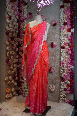 DEGITAL PRINT BANDHANI DESIGN SAREE WITH CUTWORK BORDER (WITH BLOUSE)  ##SR0258
