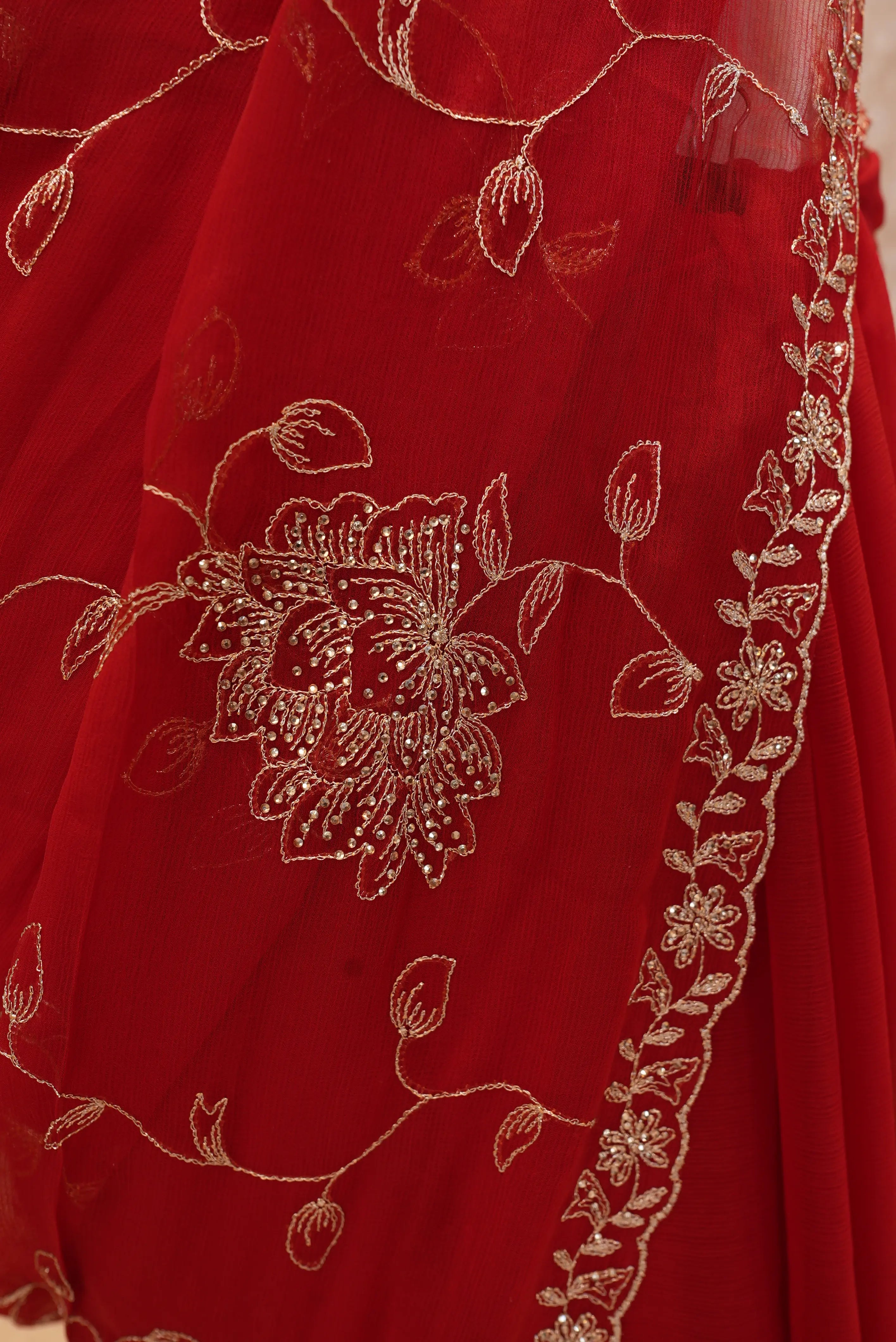 Elegant Jal Pattern Saree with Aari Tari & Sequin Work