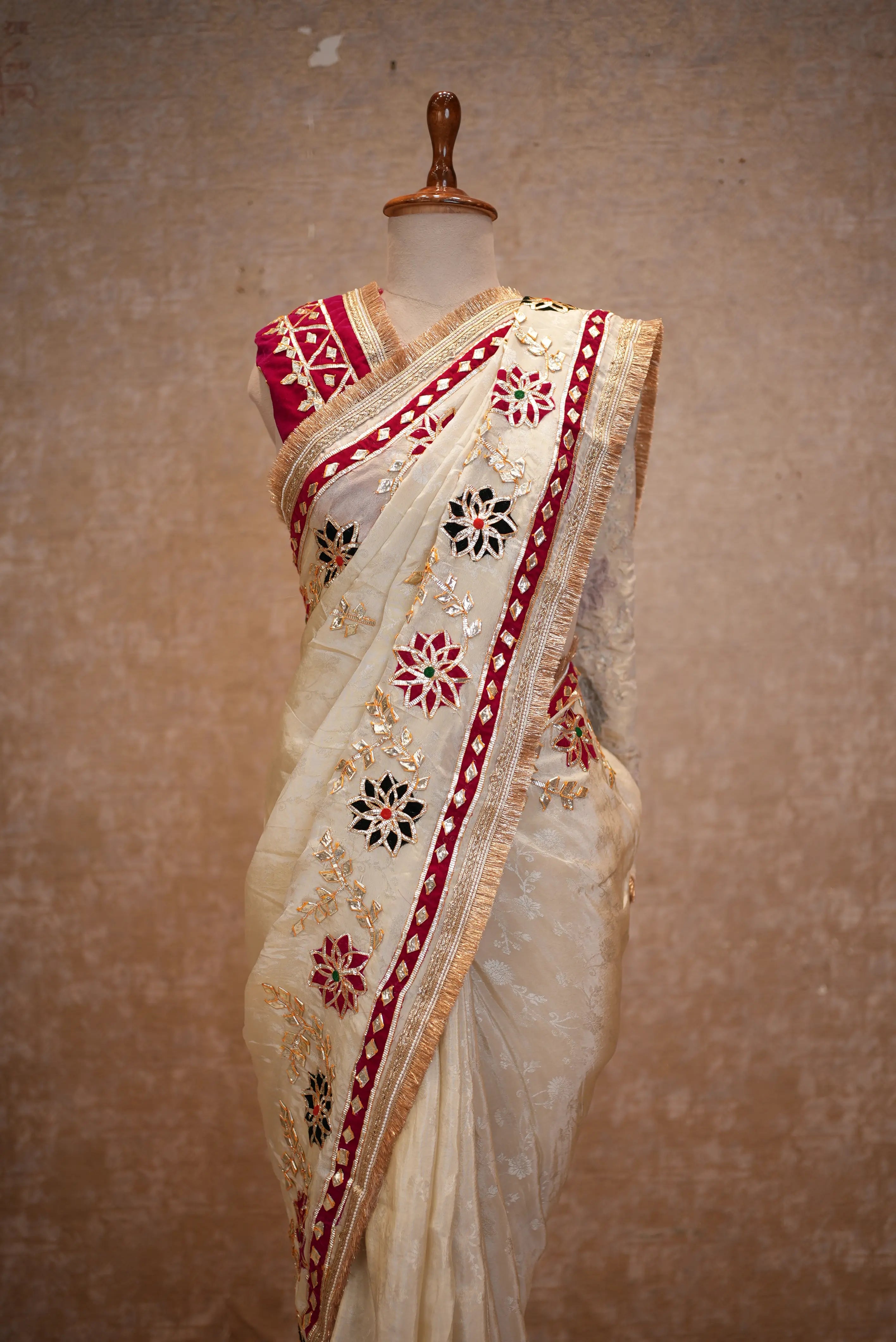 Tissue Silk Fabric Saree with Heavy Pitta Work & Kaccha Gota Border