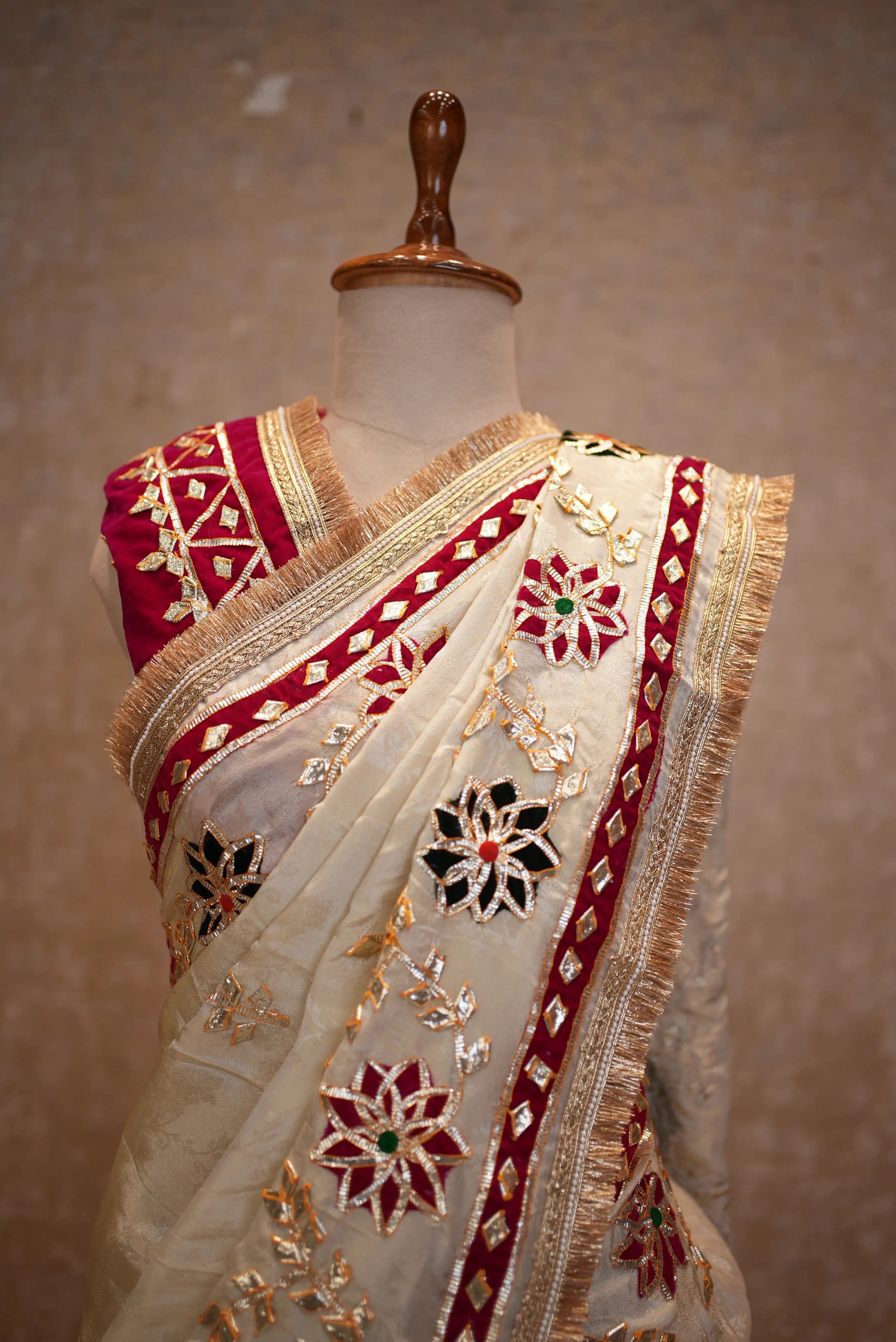 Tissue Silk Fabric Saree with Heavy Pitta Work & Kaccha Gota Border