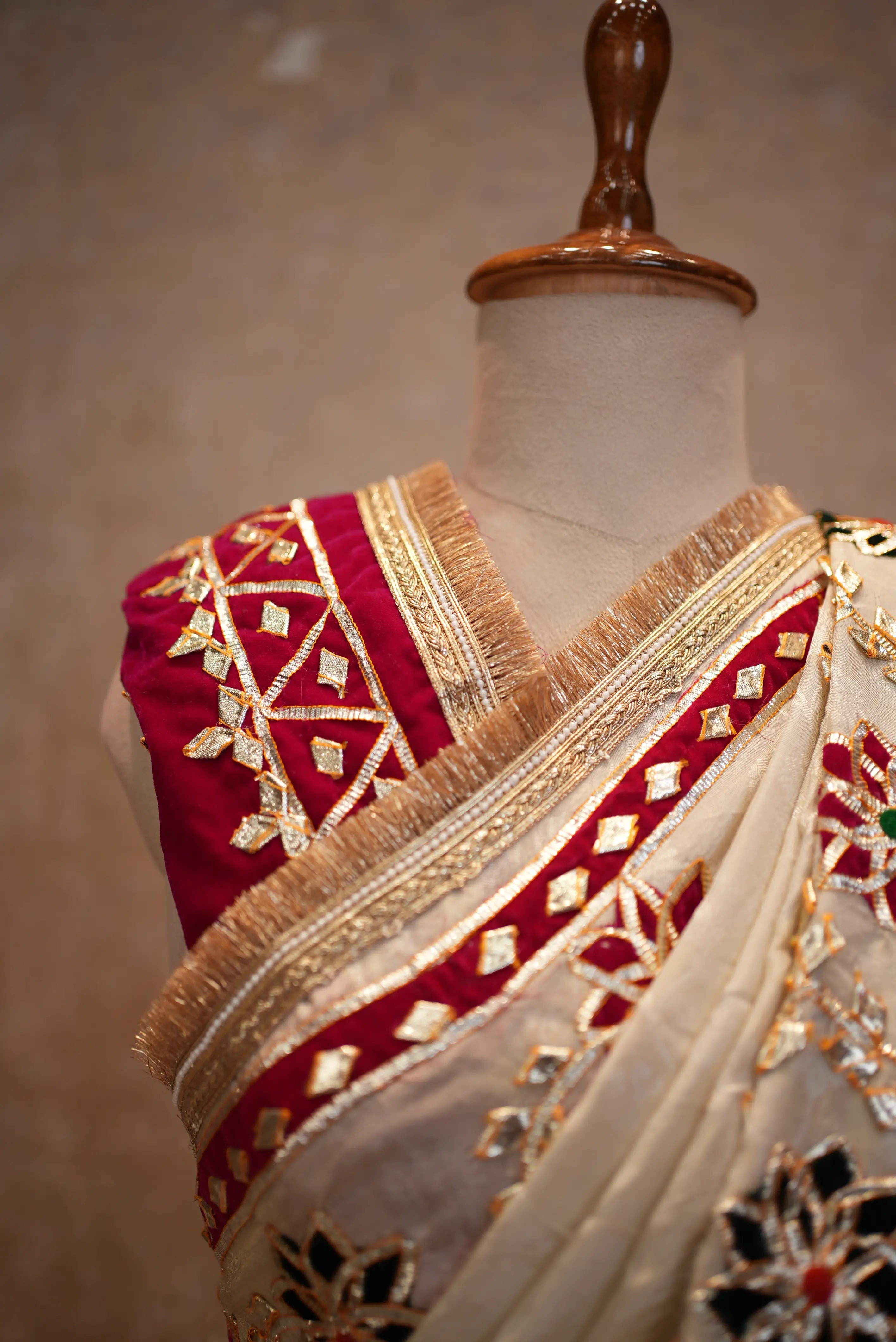 Tissue Silk Fabric Saree with Heavy Pitta Work & Kaccha Gota Border