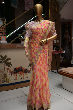 RAJASTHANI LEHRIYA SAREE WITH DORI & SEQUANCE WORK ON GEORGETTE FABRIC (WITH BLOUSE)    ##SR0259