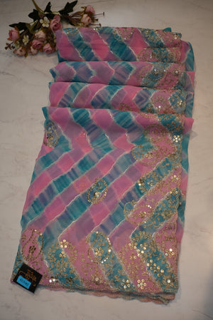 RAJASTHANI LEHRIYA SAREE WITH DORI & SEQUANCE WORK ON GEORGETTE FABRIC (WITH BLOUSE)    ##SR0259