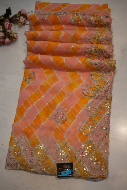 RAJASTHANI LEHRIYA SAREE WITH DORI & SEQUANCE WORK ON GEORGETTE FABRIC (WITH BLOUSE)    ##SR0259