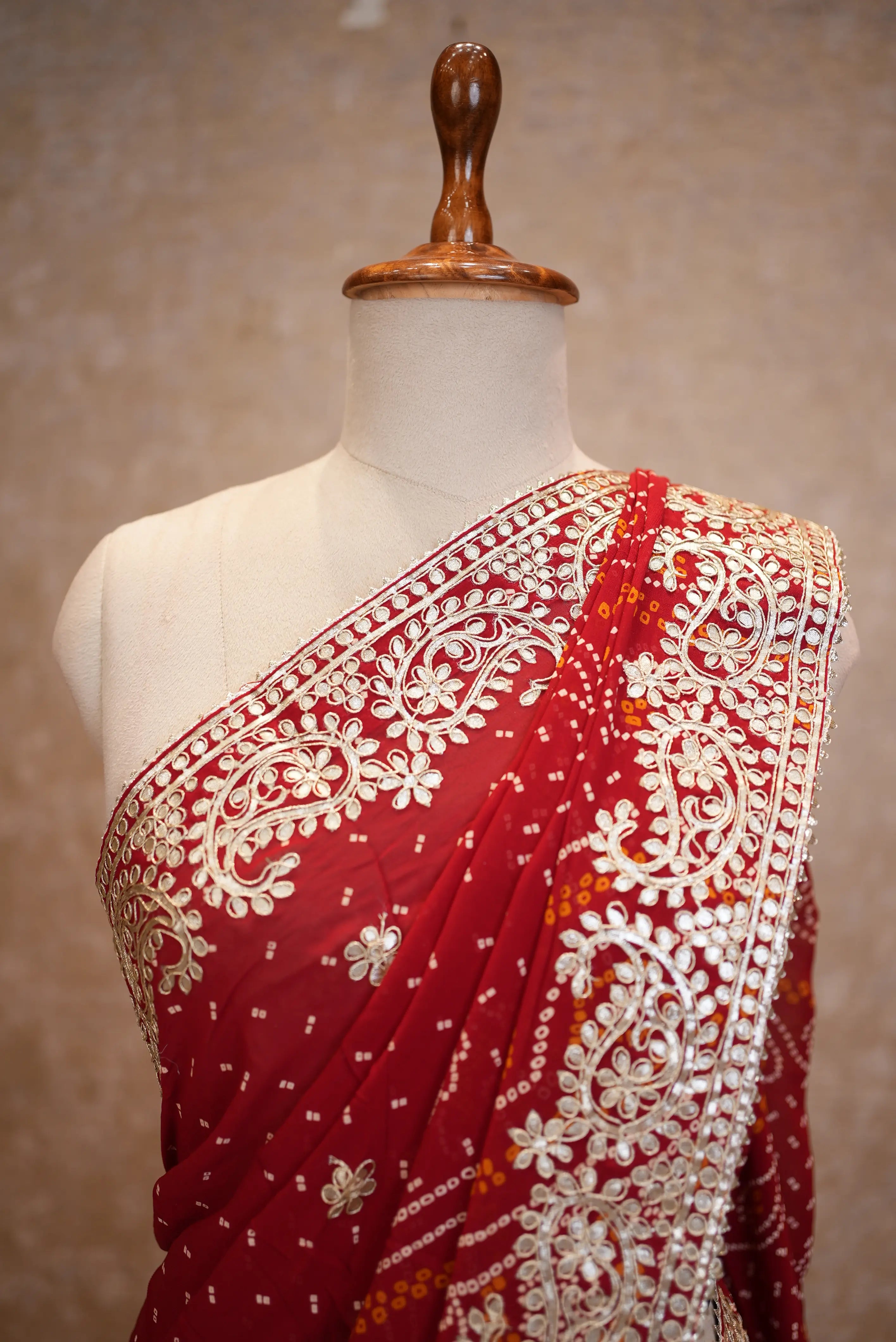 Pila Bandhani Saree with Heavy Gota Patti Work