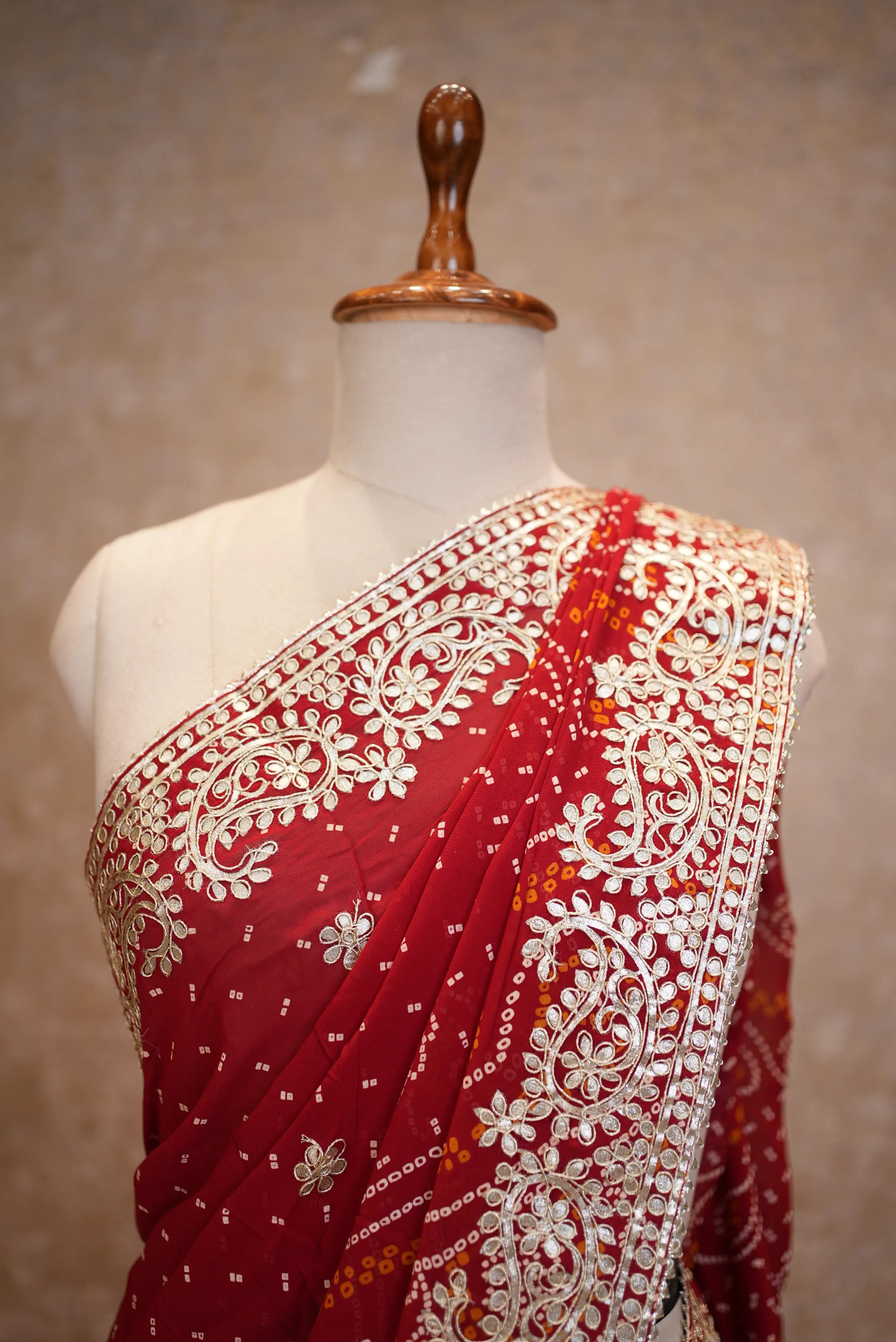 Pila Bandhani Saree with Heavy Gota Patti Work