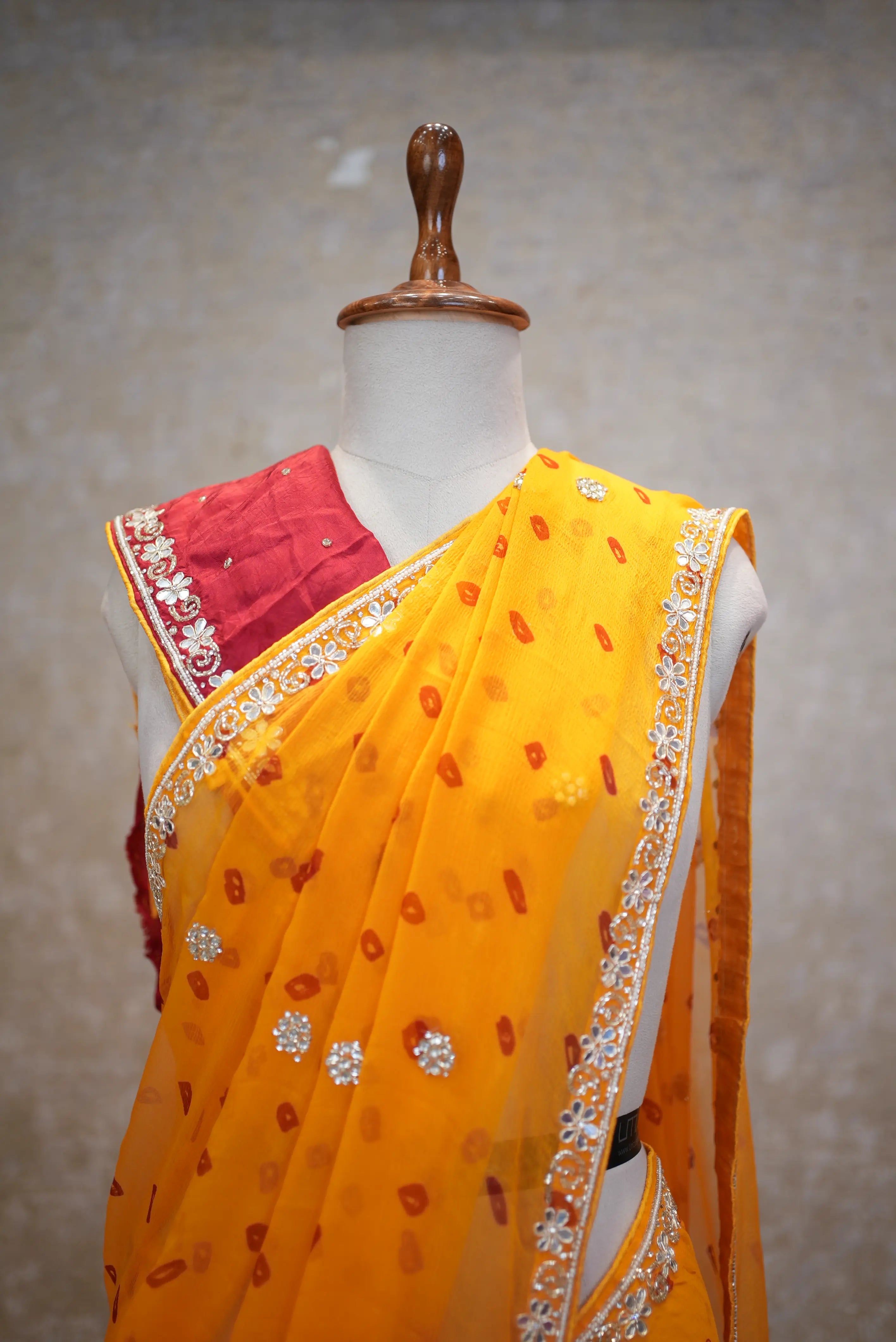 Hand Bandhej Pure Chiffon Saree with Elegant Handwork